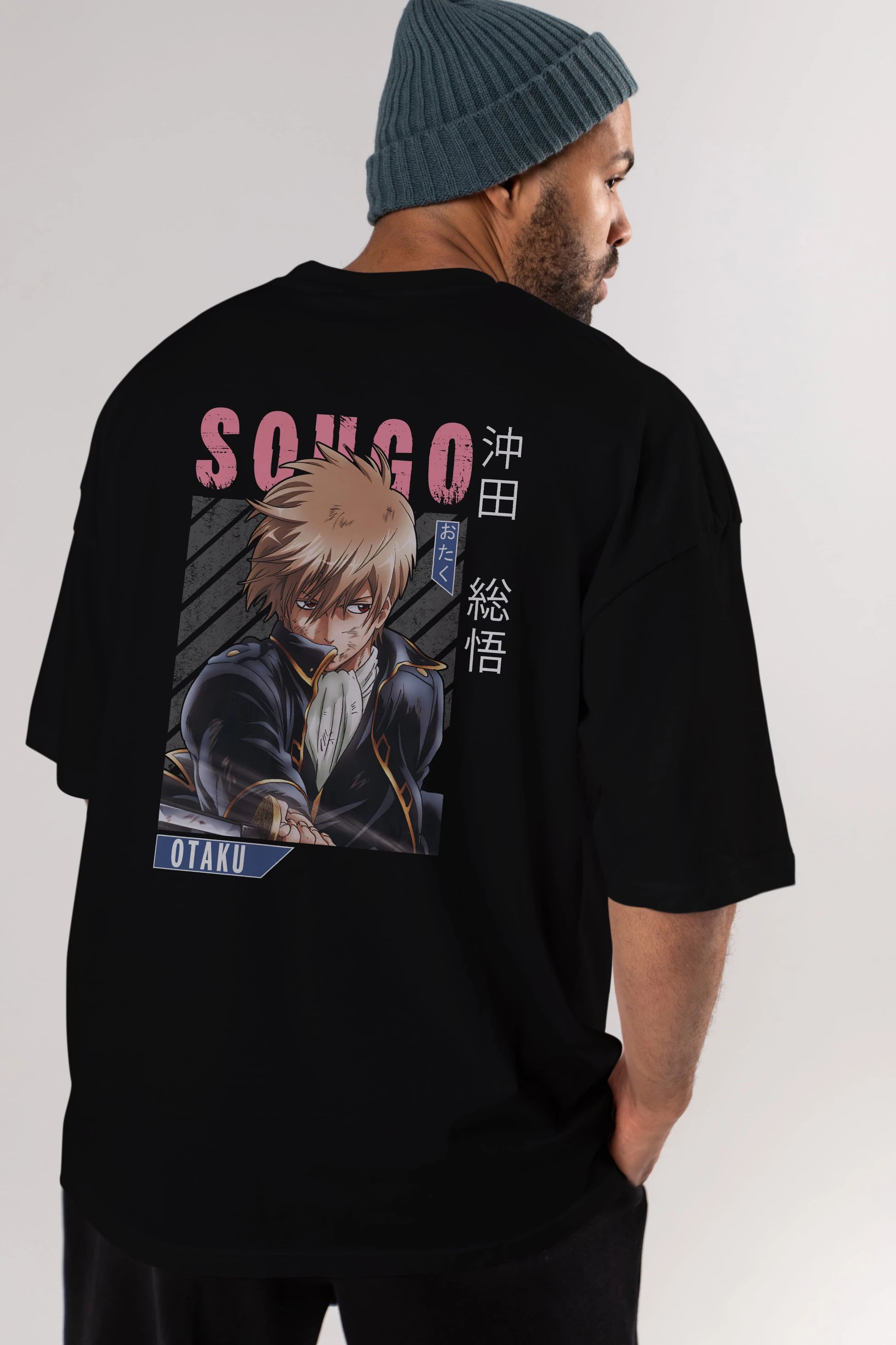 Sougo Okita GINTAMA Anime Arka Baskılı Oversize t-shirt Erkek Kadın Unisex