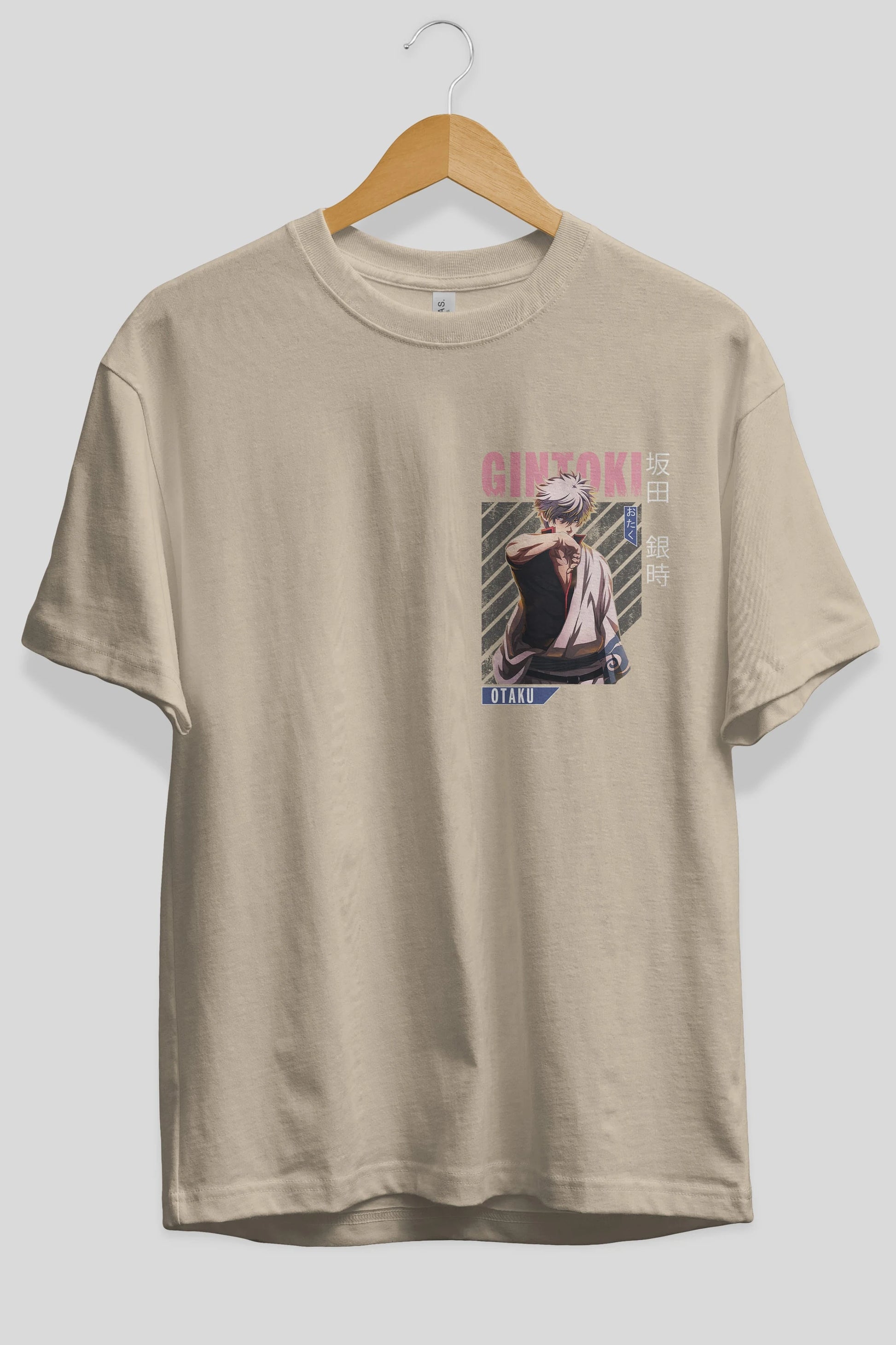 Gintoki Sakata Ön Sol Baskılı Oversize t-shirt Erkek Kadın Unisex %100 Pamuk Bisiklet Yaka tişort