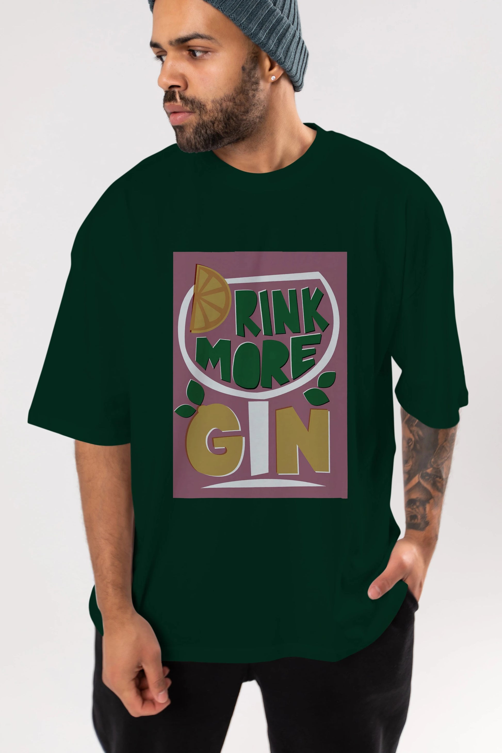 Drink More Gin Ön Baskılı Oversize t-shirt Erkek Kadın Unisex %100 Pamuk Bisiklet Yaka tişort
