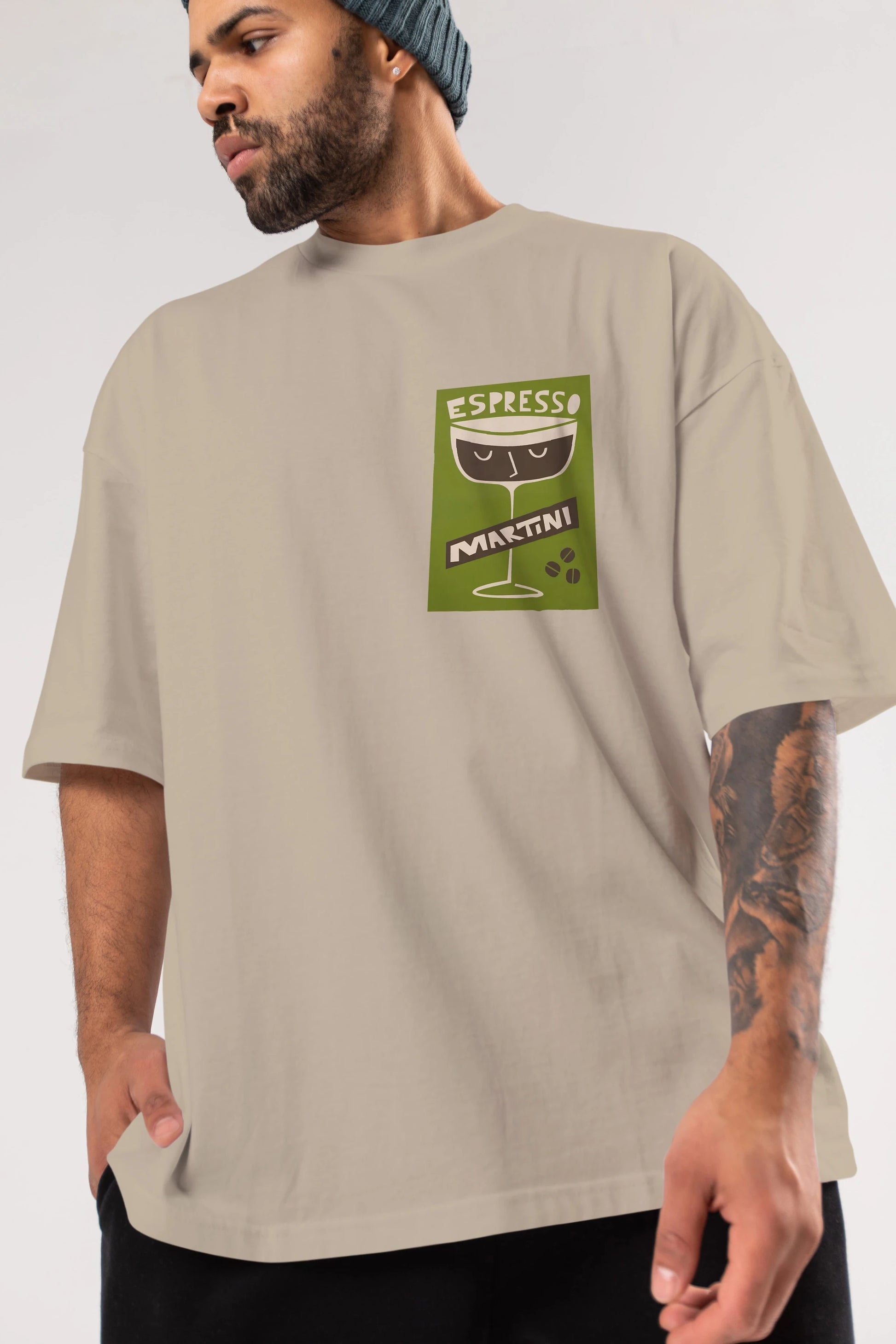 Espresso Martini 2 Ön Sol Baskılı Oversize t-shirt Erkek Kadın Unisex %100 Pamuk Bisiklet Yaka tişort