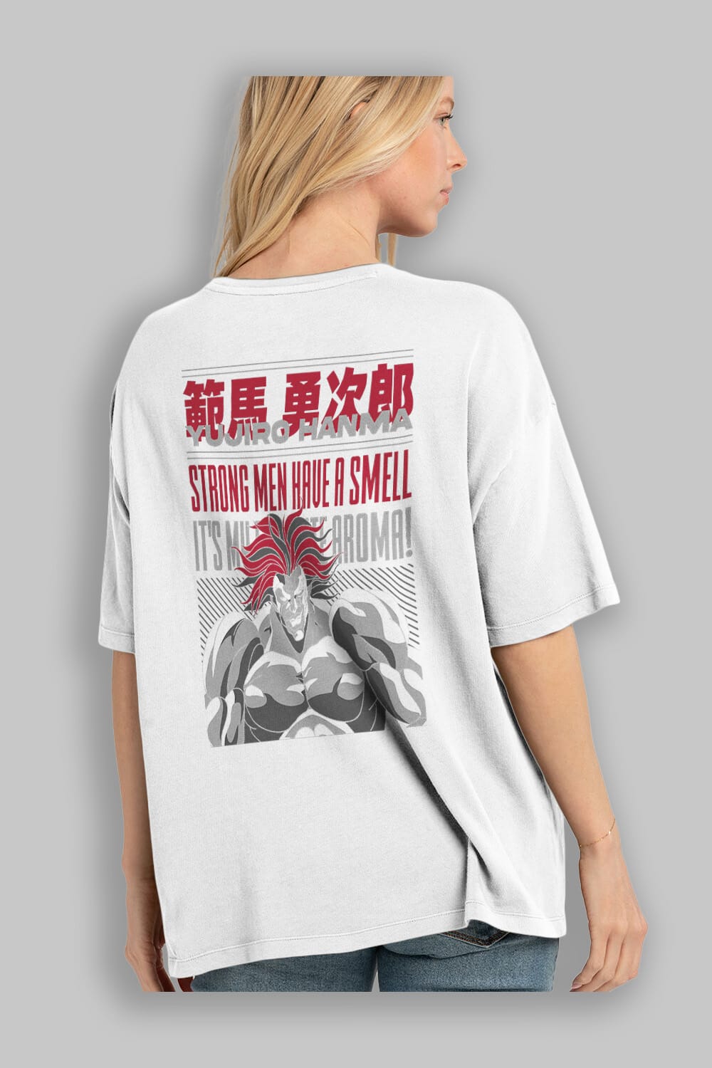 YUJIRO HANMA Anime Arka Baskılı Oversize t-shirt Erkek Kadın Unisex