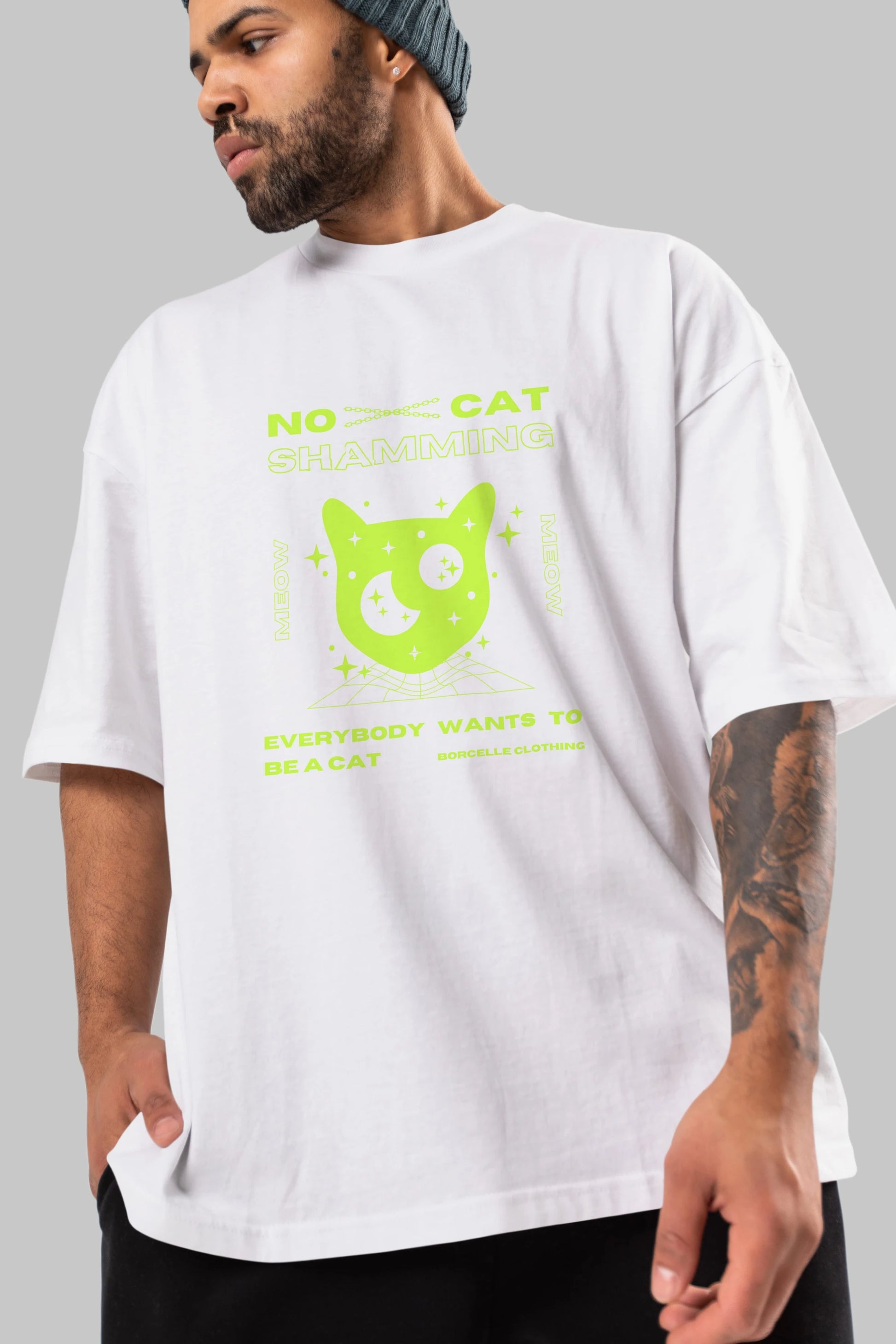 No Cat Shamming Yazılı Ön Baskılı Oversize t-shirt Erkek Kadın Unisex