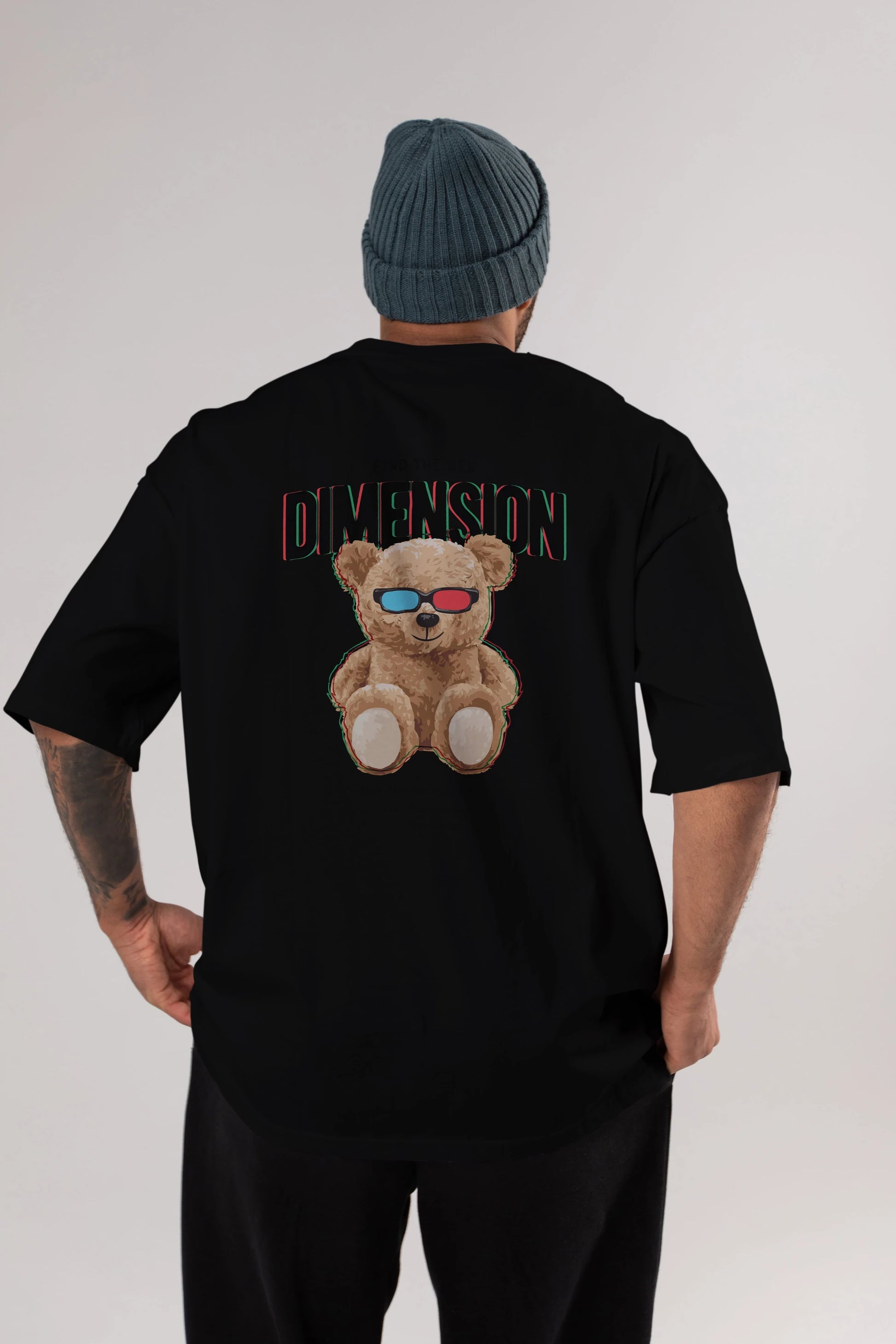 Teddy Bear Dimension Arka Baskılı Oversize t-shirt Erkek Kadın Unisex %100 Pamuk