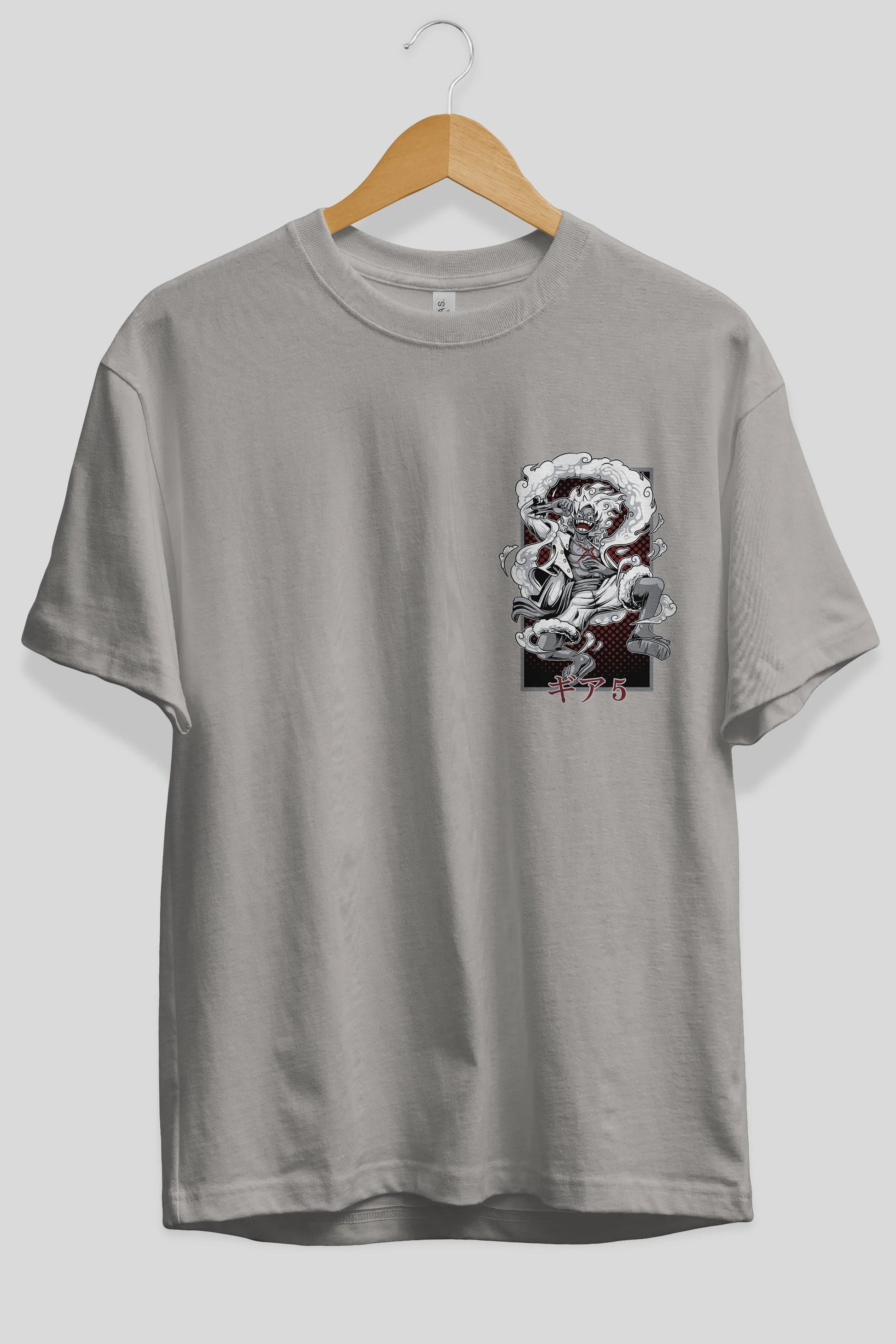 LUFFY GEAR 5 Ön Sol Baskılı Oversize t-shirt Erkek Kadın Unisex %100 Pamuk Bisiklet Yaka tişort