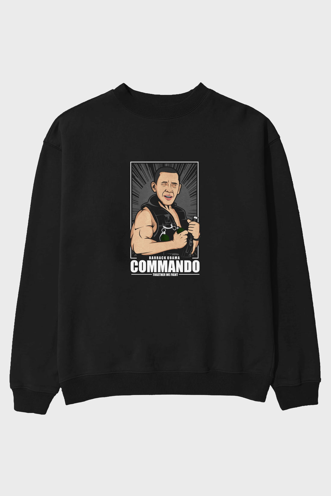 Obama Commando Ön Baskılı Oversize Sweatshirt Erkek Kadın Unisex