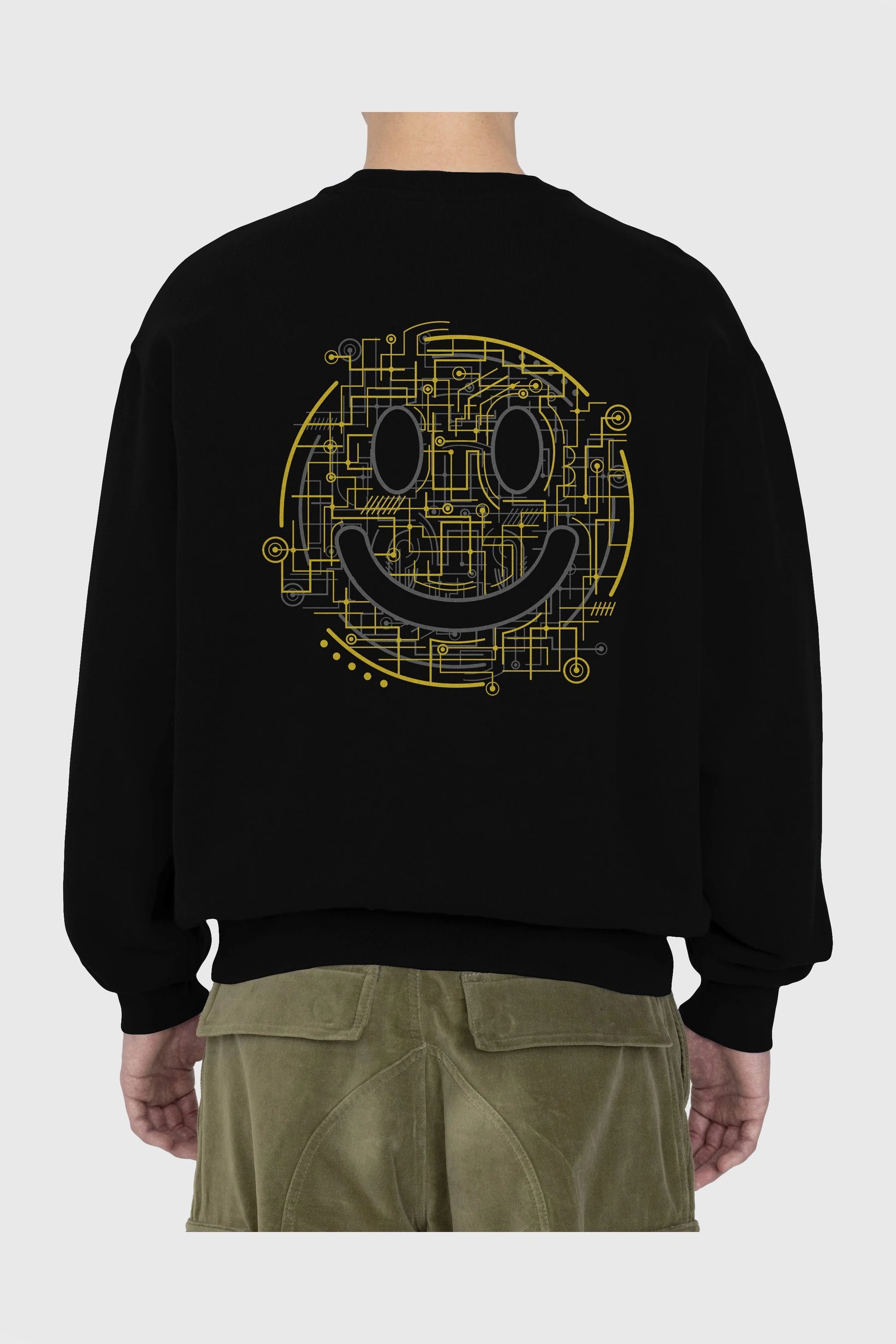 Electric Smiley Arka Baskılı Oversize Sweatshirt Erkek Kadın Unisex