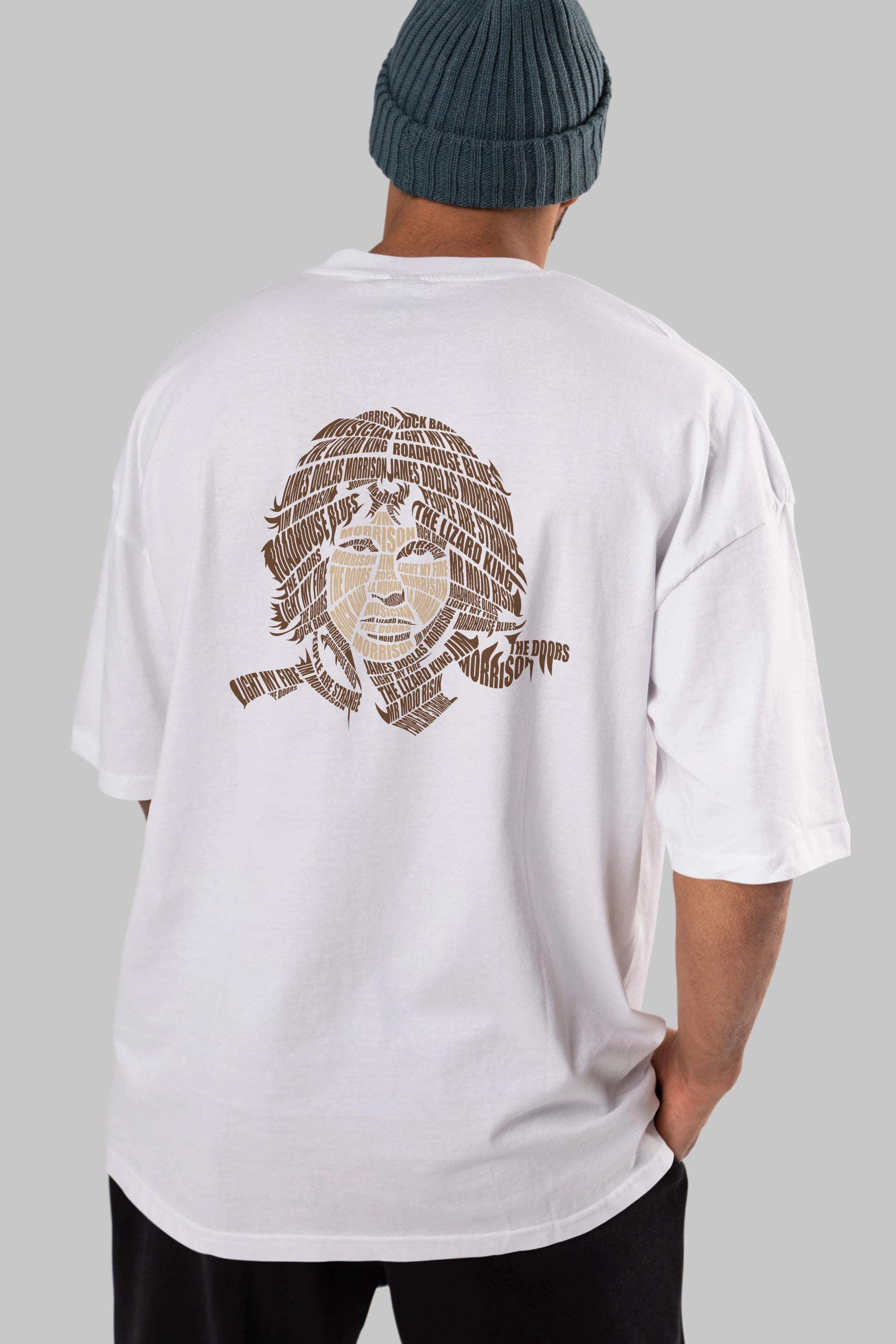 Jim Morrison Calligram Arka Baskılı Oversize t-shirt %100 pamuk Erkek Kadın Unisex