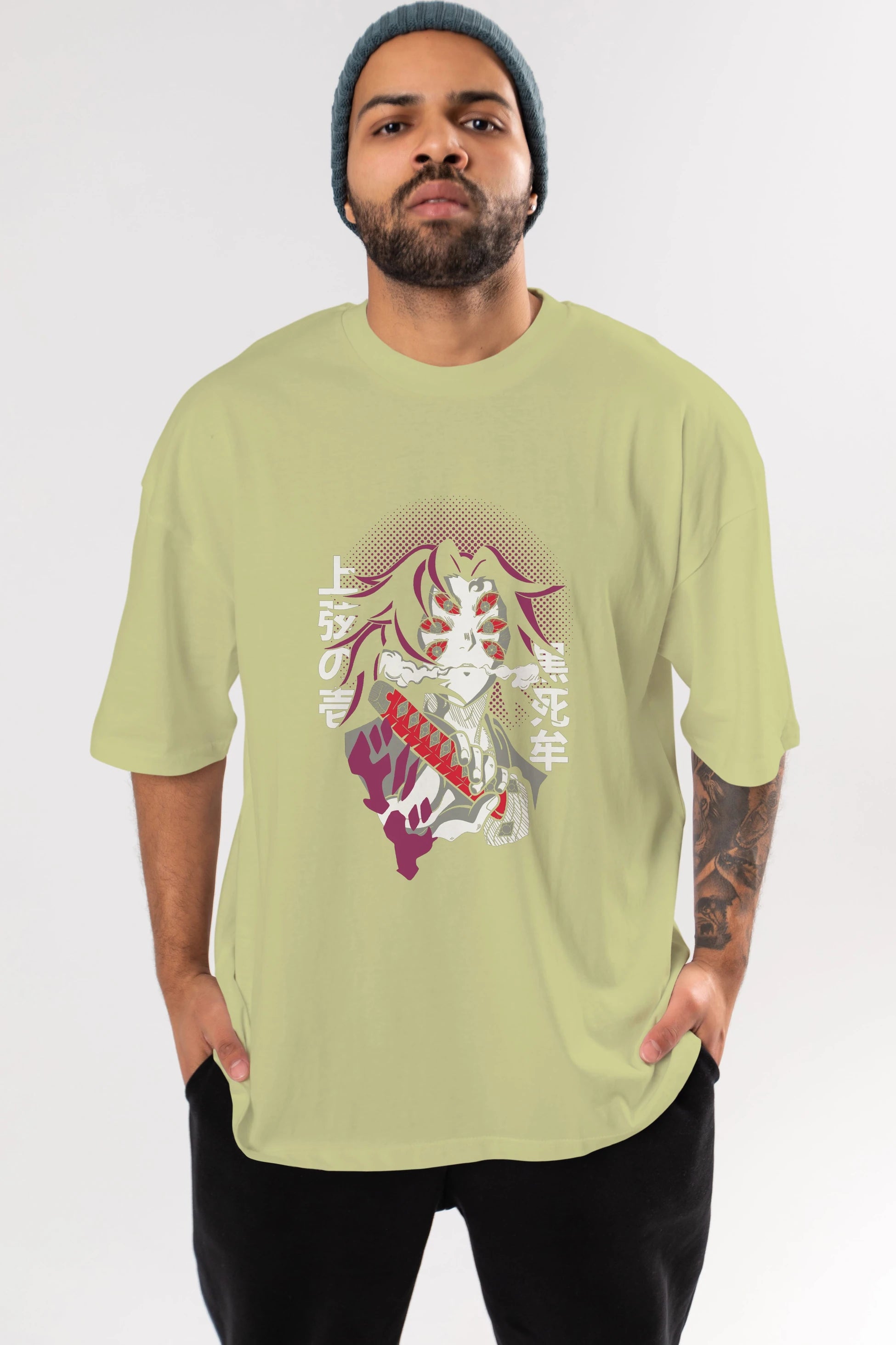 Kokushibo Anime Ön Baskılı Oversize t-shirt %100 pamuk Erkek Kadın Unisex