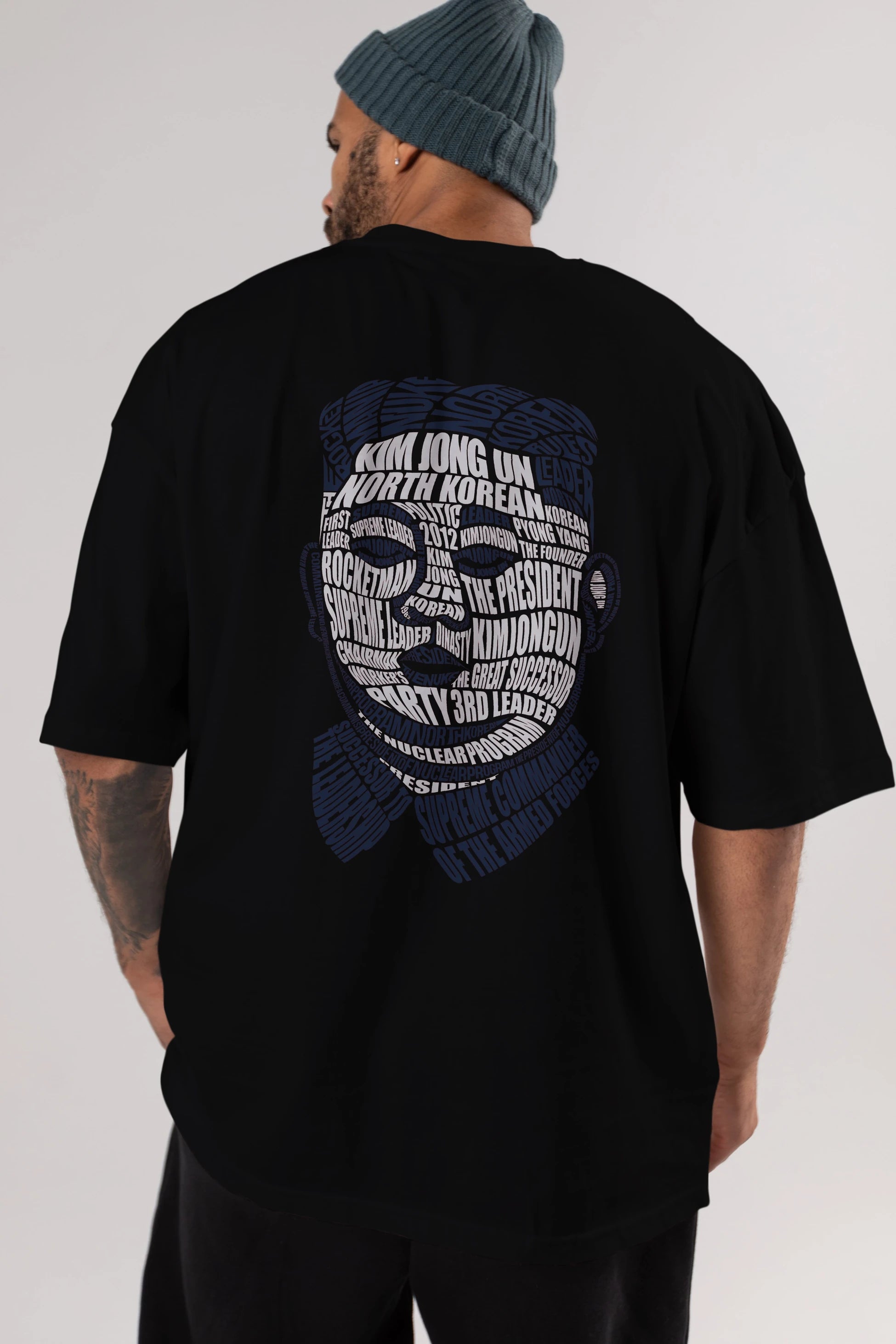 Kim Jong Un Calligram Arka Baskılı Oversize t-shirt %100 pamuk Erkek Kadın Unisex