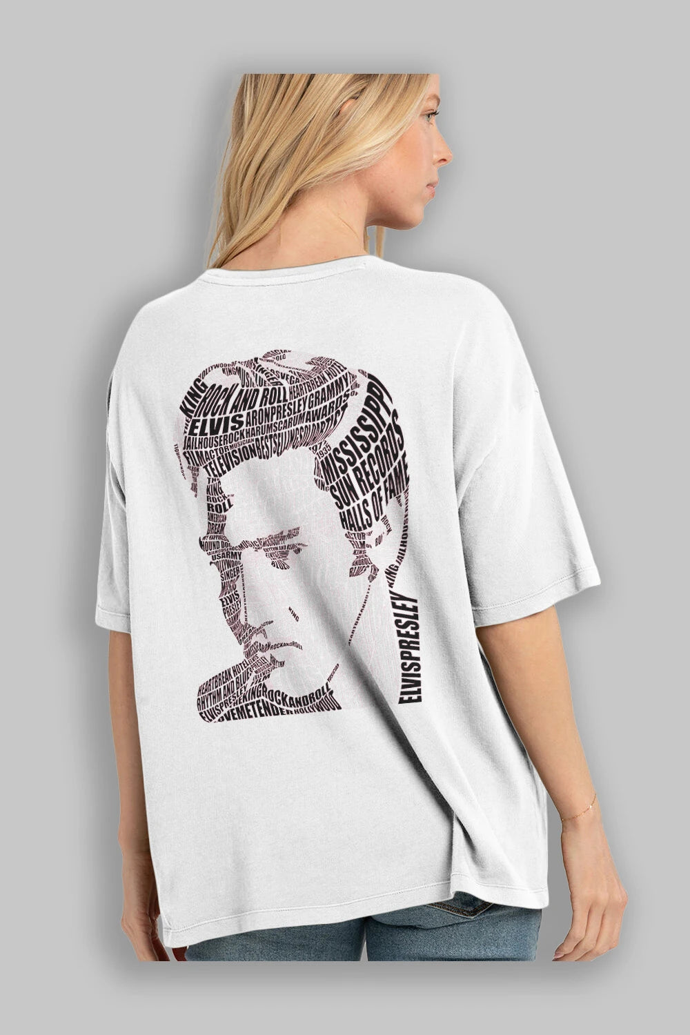 Elvis Presley Calligram Arka Baskılı Oversize t-shirt %100 pamuk Erkek Kadın Unisex