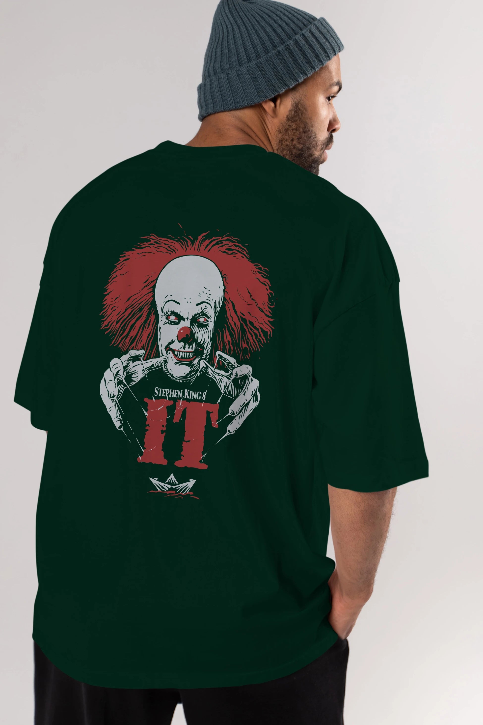 it Arka Baskılı Oversize t-shirt Erkek Kadın Unisex %100 Pamuk Bisiklet Yaka tişort