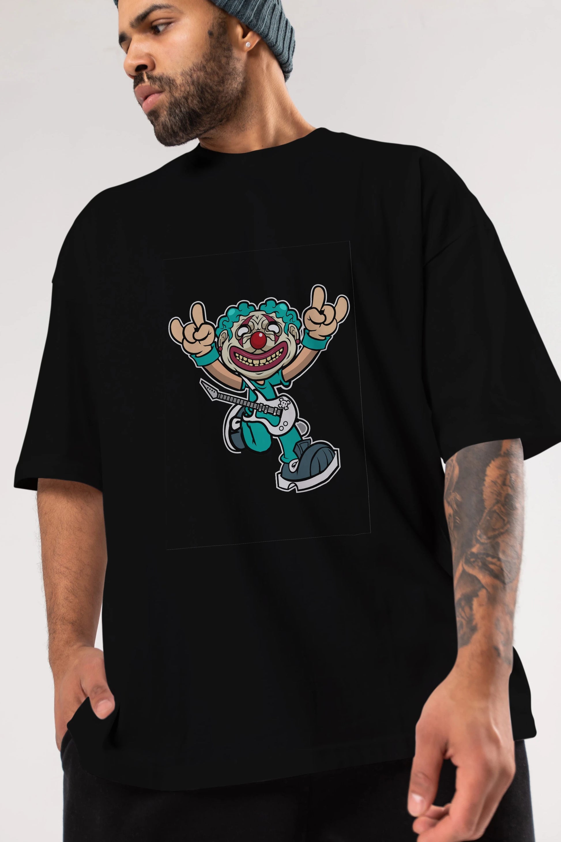 Clown Punk Ön Baskılı Oversize t-shirt Erkek Kadın Unisex %100 Pamuk tişort