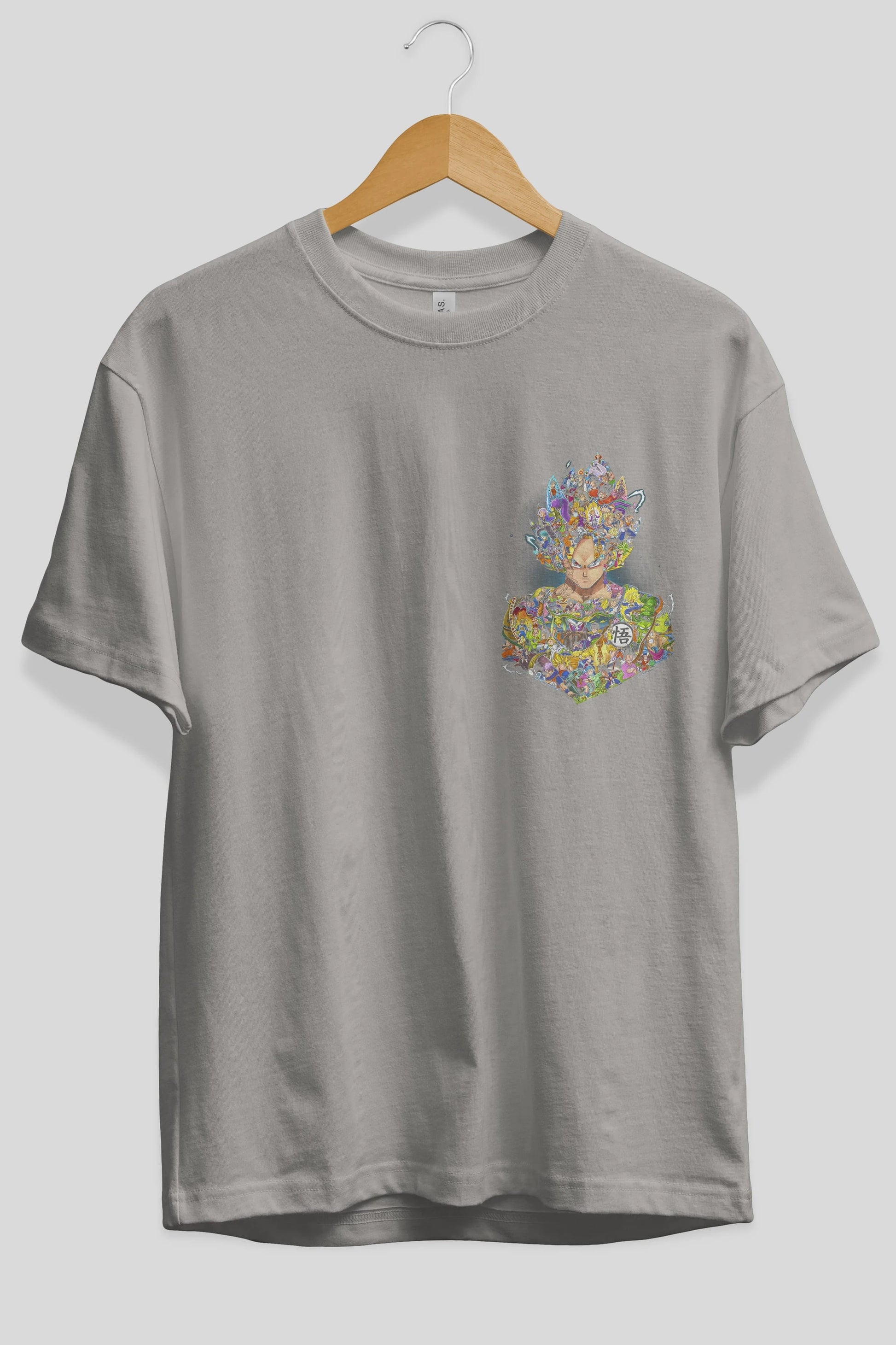 DRAGON BALL ART Ön Sol Baskılı Oversize t-shirt Erkek Kadın Unisex %100 Pamuk Bisiklet Yaka tişort
