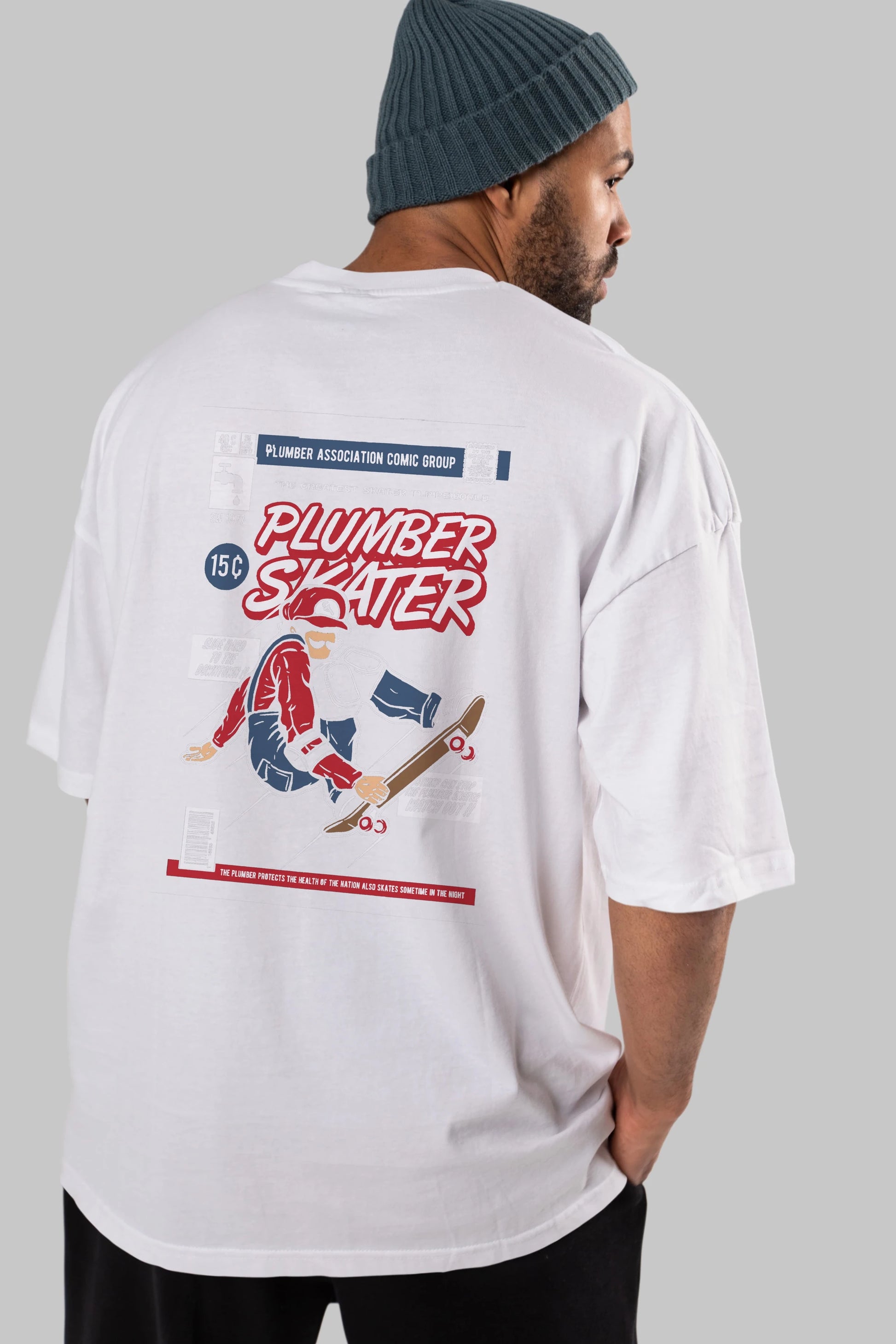 Plumber Skater Arka Baskılı Oversize t-shirt Erkek Kadın Unisex %100 Pamuk
