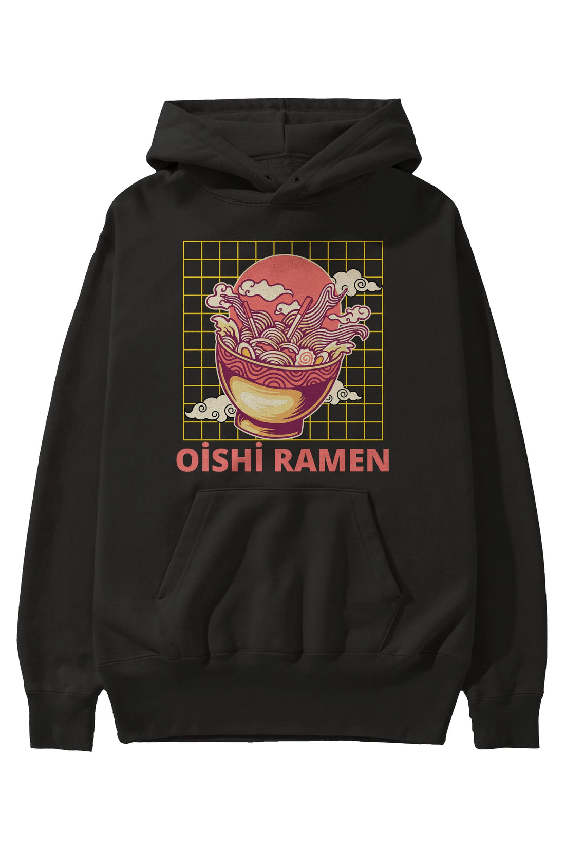 Oishi Ramen Yazılı Ön Baskılı Oversize Hoodie Kapüşonlu Sweatshirt Erkek Kadın Unisex
