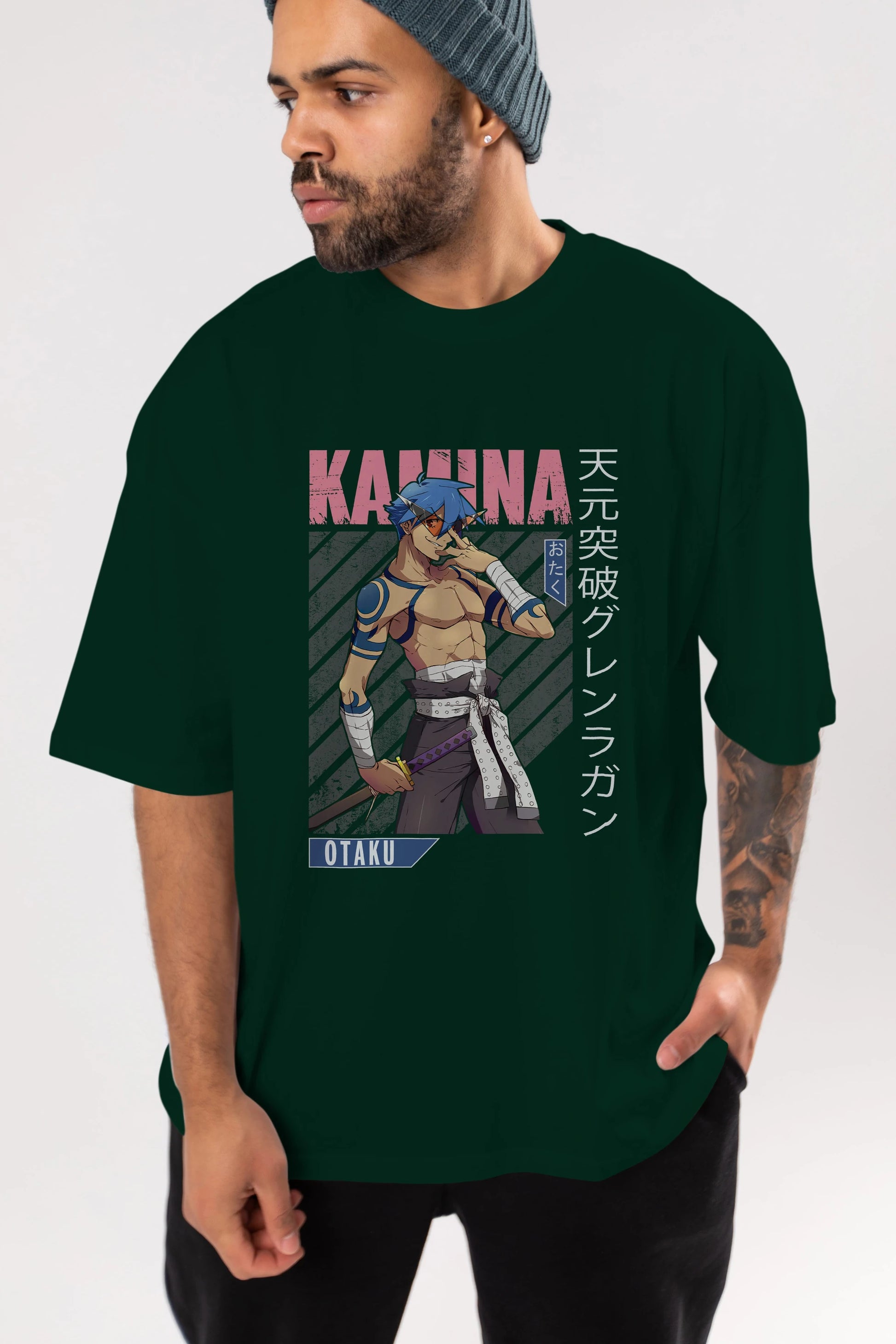 Kamina 5 Anime Ön Baskılı Oversize t-shirt %100 pamuk Erkek Kadın Unisex