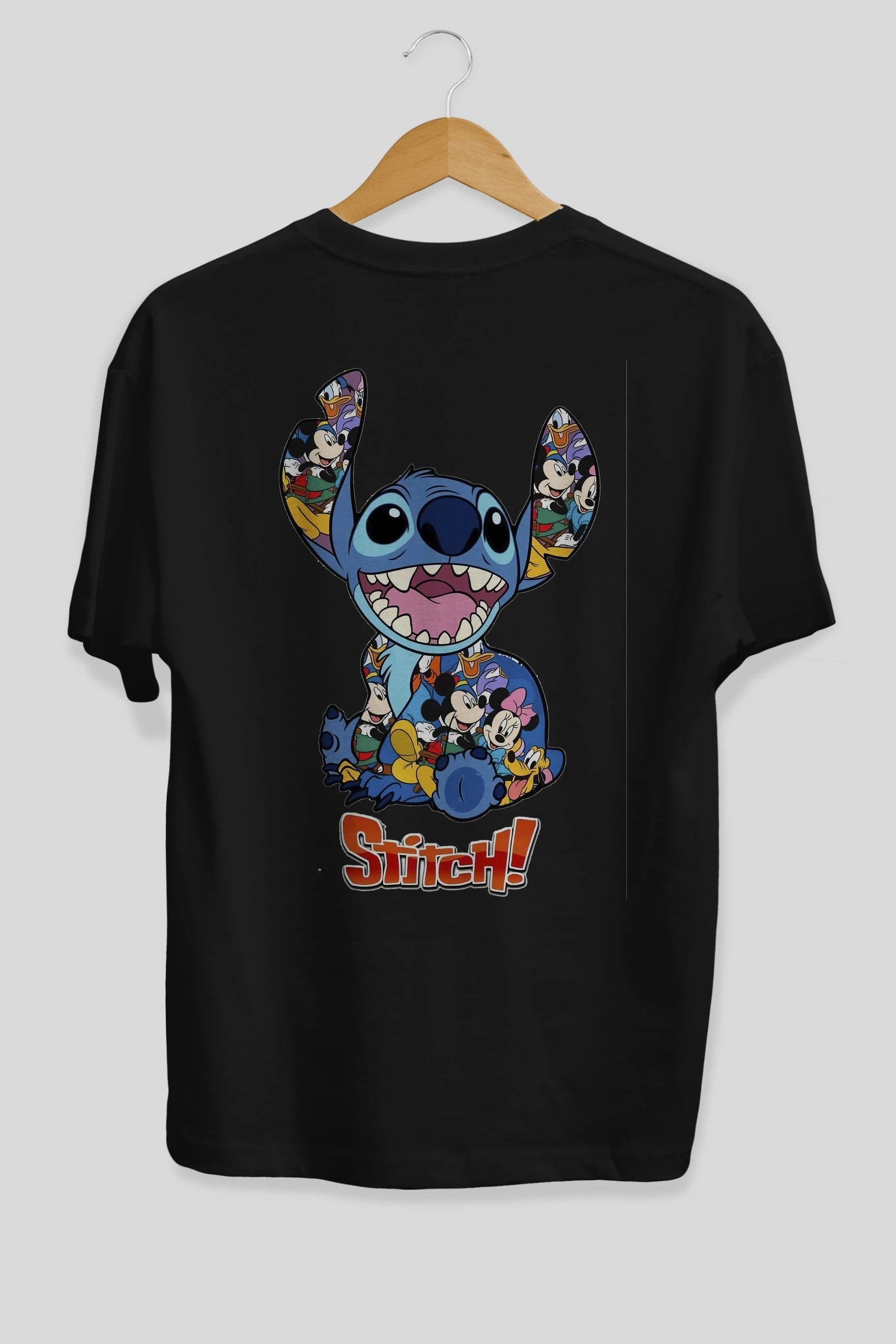 Stitch Arka Baskılı Oversize t-shirt Erkek Kadın Unisex %100 Pamuk Bisiklet Yaka tişort