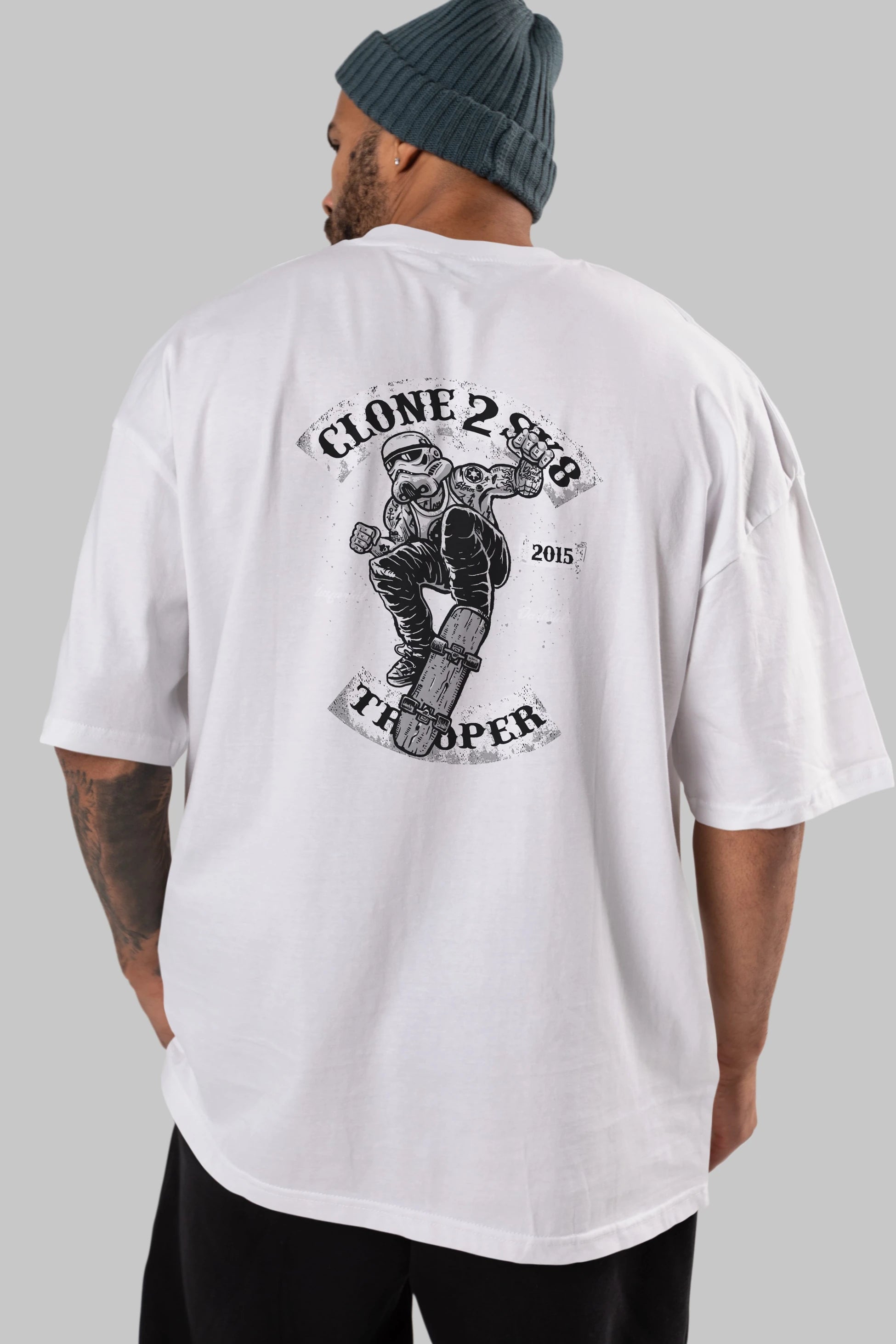 Clone 2 Sk8 Arka Baskılı Oversize t-shirt Erkek Kadın Unisex %100 Pamuk