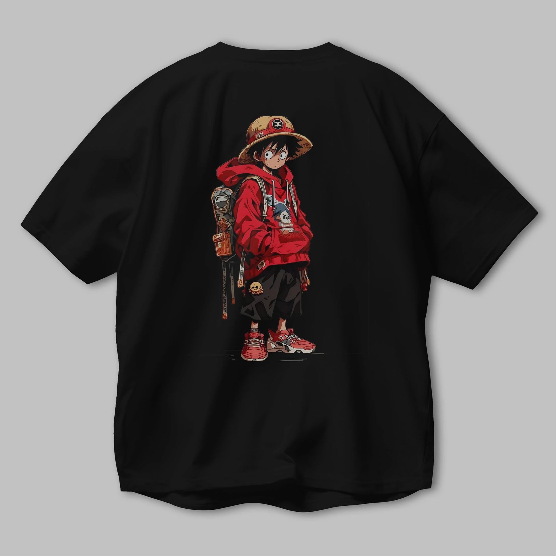 One Piece Arka Baskılı Oversize t-shirt Erkek Kadın Unisex %100 Pamuk Bisiklet Yaka tişort
