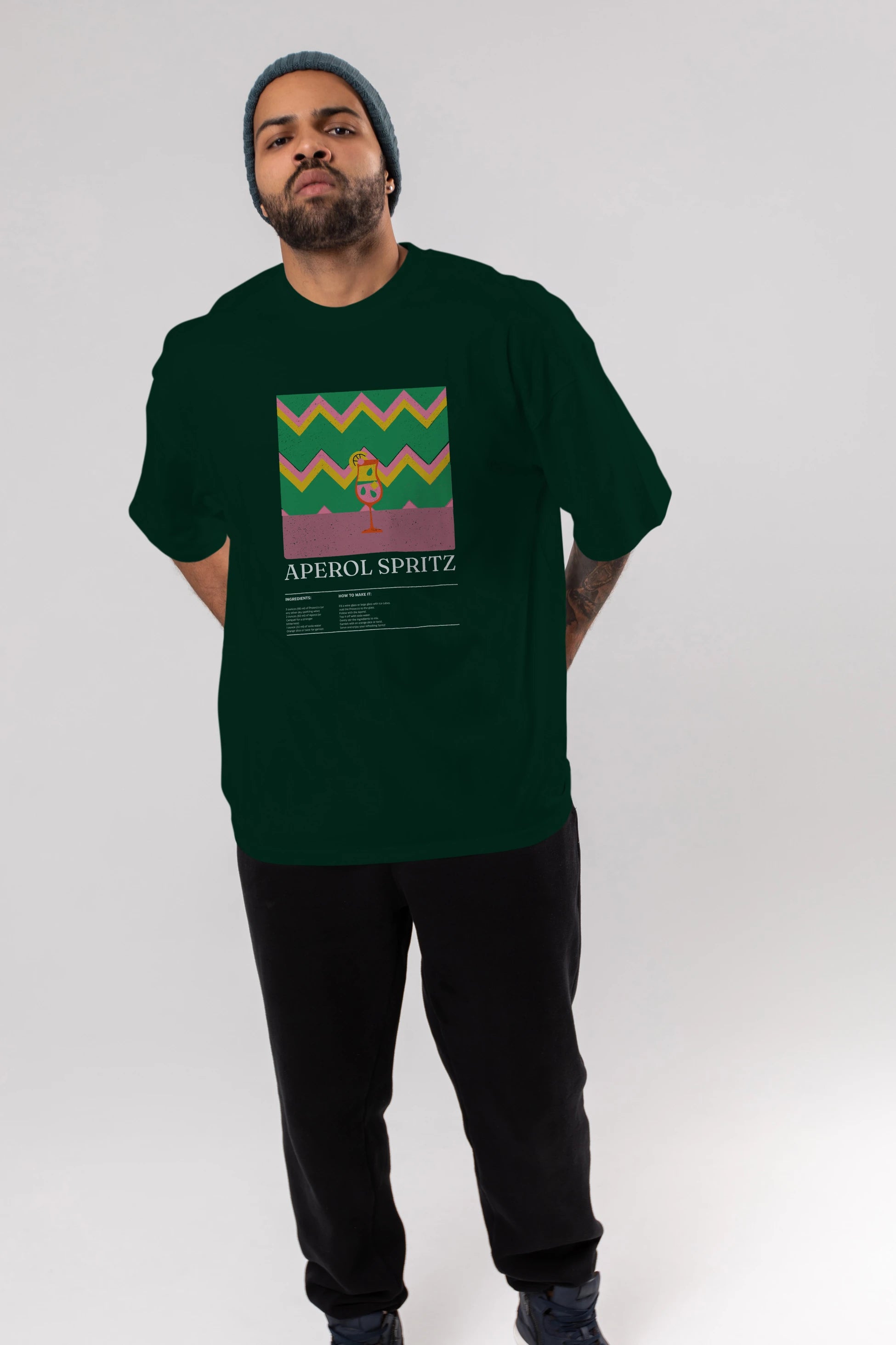 Aperol Spritz Kokteyl Ön Baskılı Oversize t-shirt Erkek Kadın %100 Pamuk Bisiklet Yaka tişort