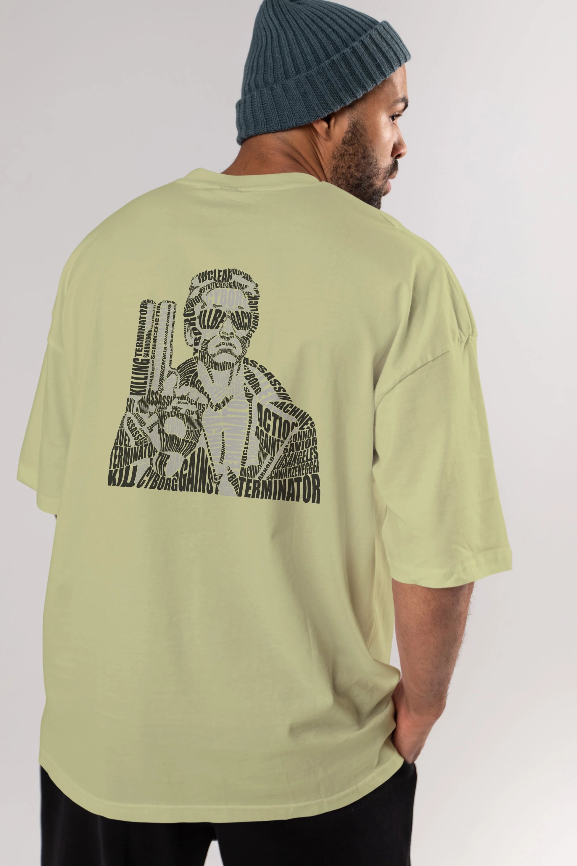 Terminator Calligram Arka Baskılı Oversize t-shirt %100 pamuk Erkek Kadın Unisex