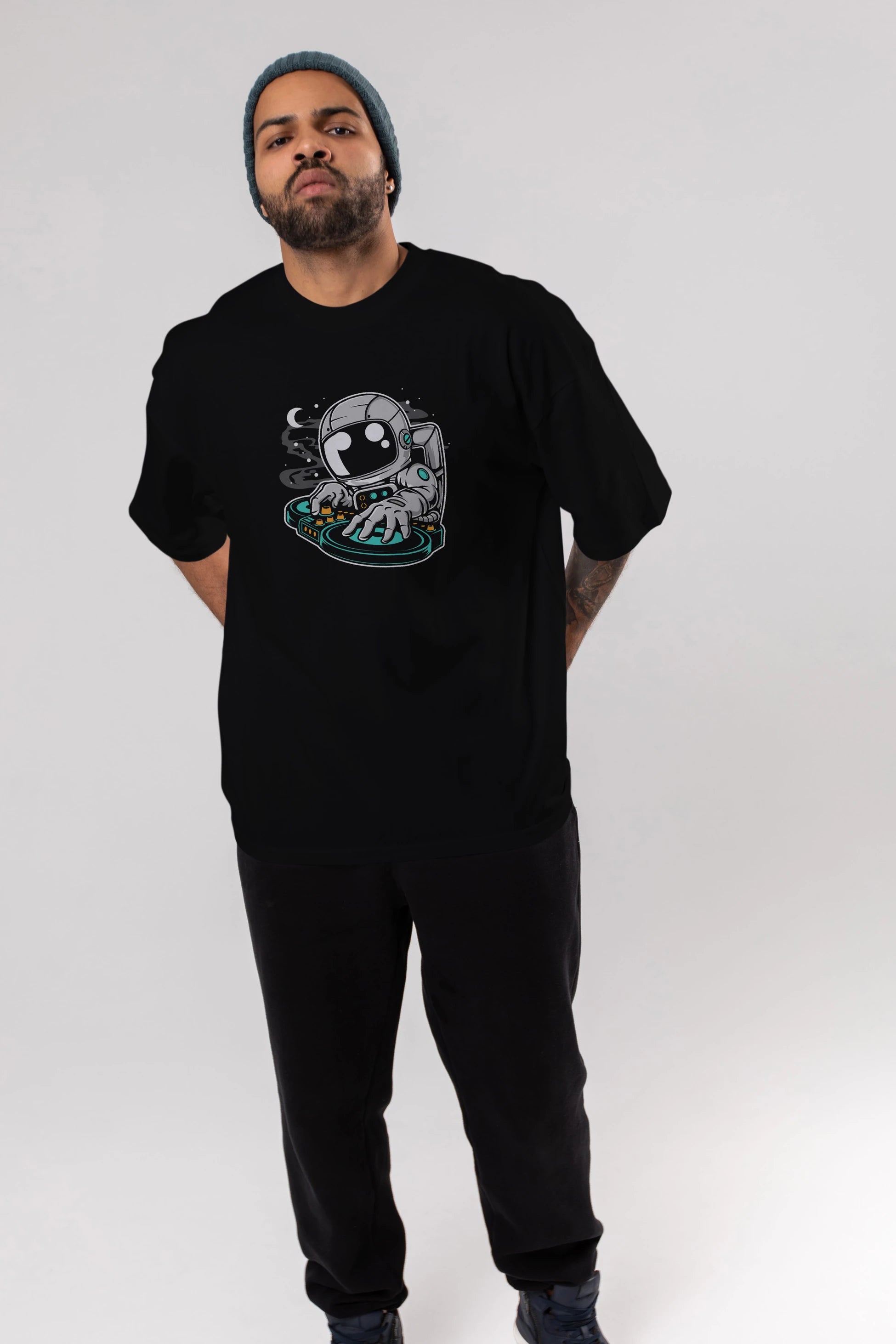 Astronaut DJ Ön Baskılı Oversize t-shirt Erkek Kadın Unisex