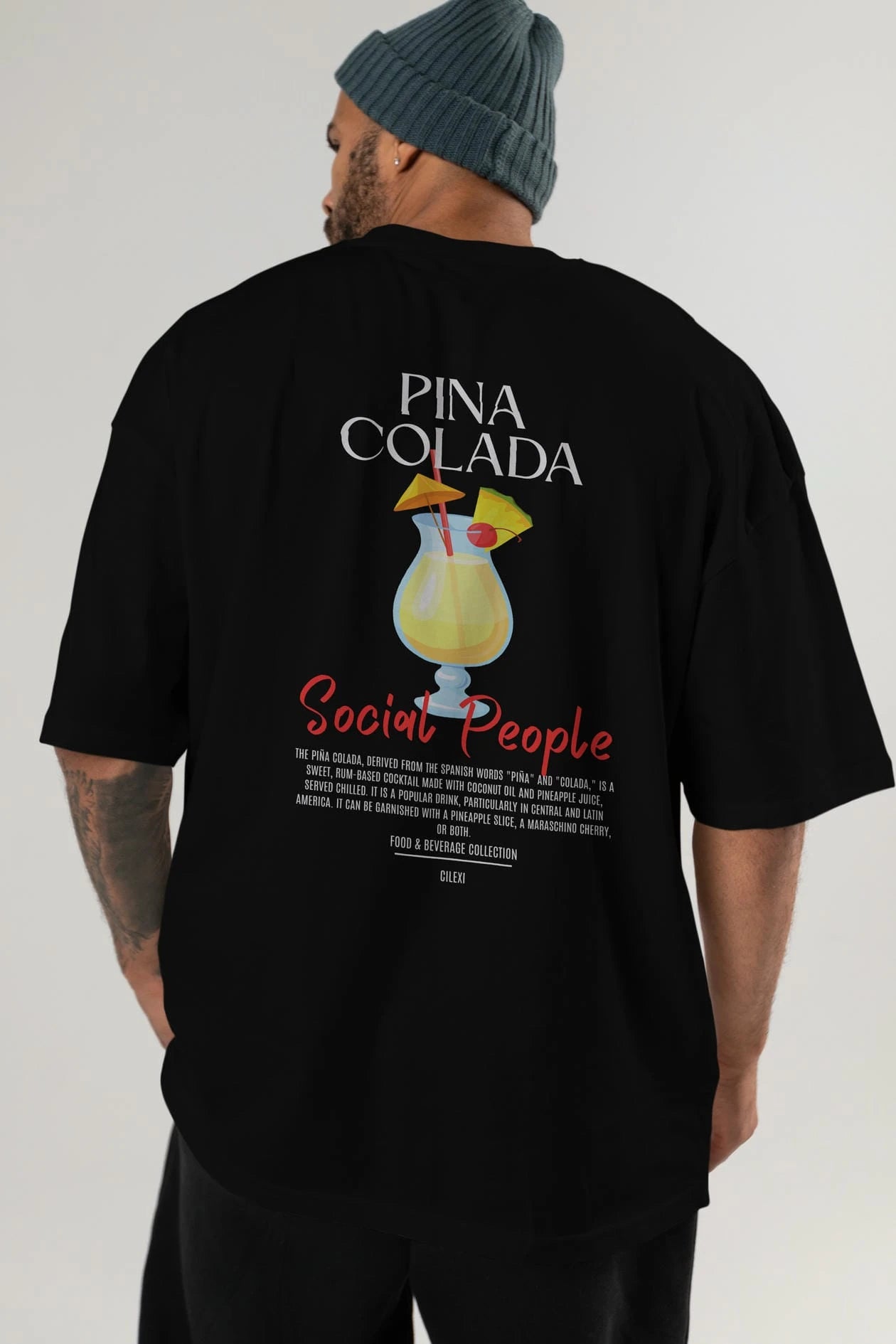 Pına Colada Kokteyl Serisi Baskılı Oversize t-shirt Erkek Kadın Unisex %100 Pamuk Bisiklet Yaka tişort