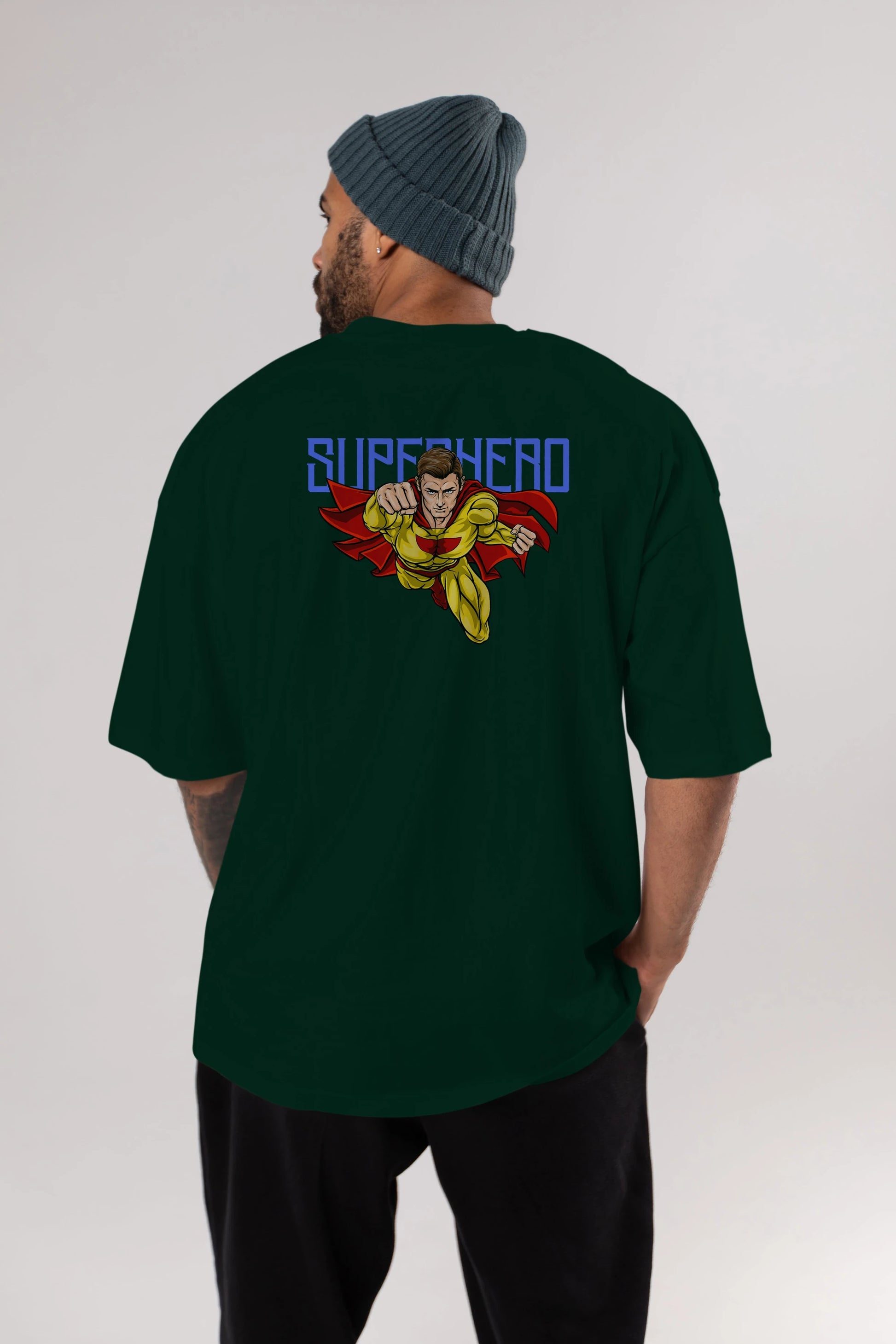 Super Hero Arka Baskılı Oversize t-shirt Erkek Kadın Unisex
