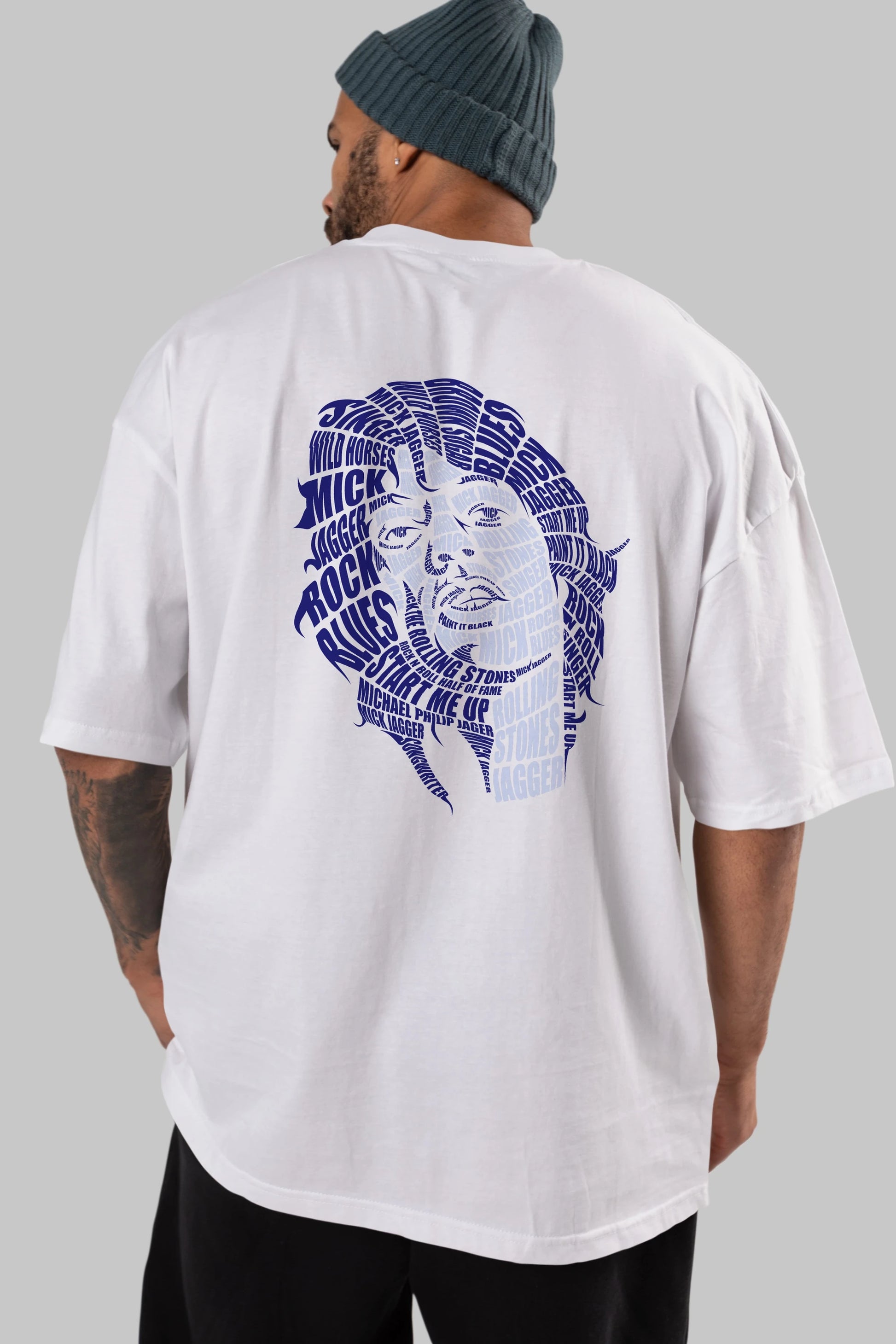 Mick Jagger Calligram Arka Baskılı Oversize t-shirt %100 pamuk Erkek Kadın Unisex