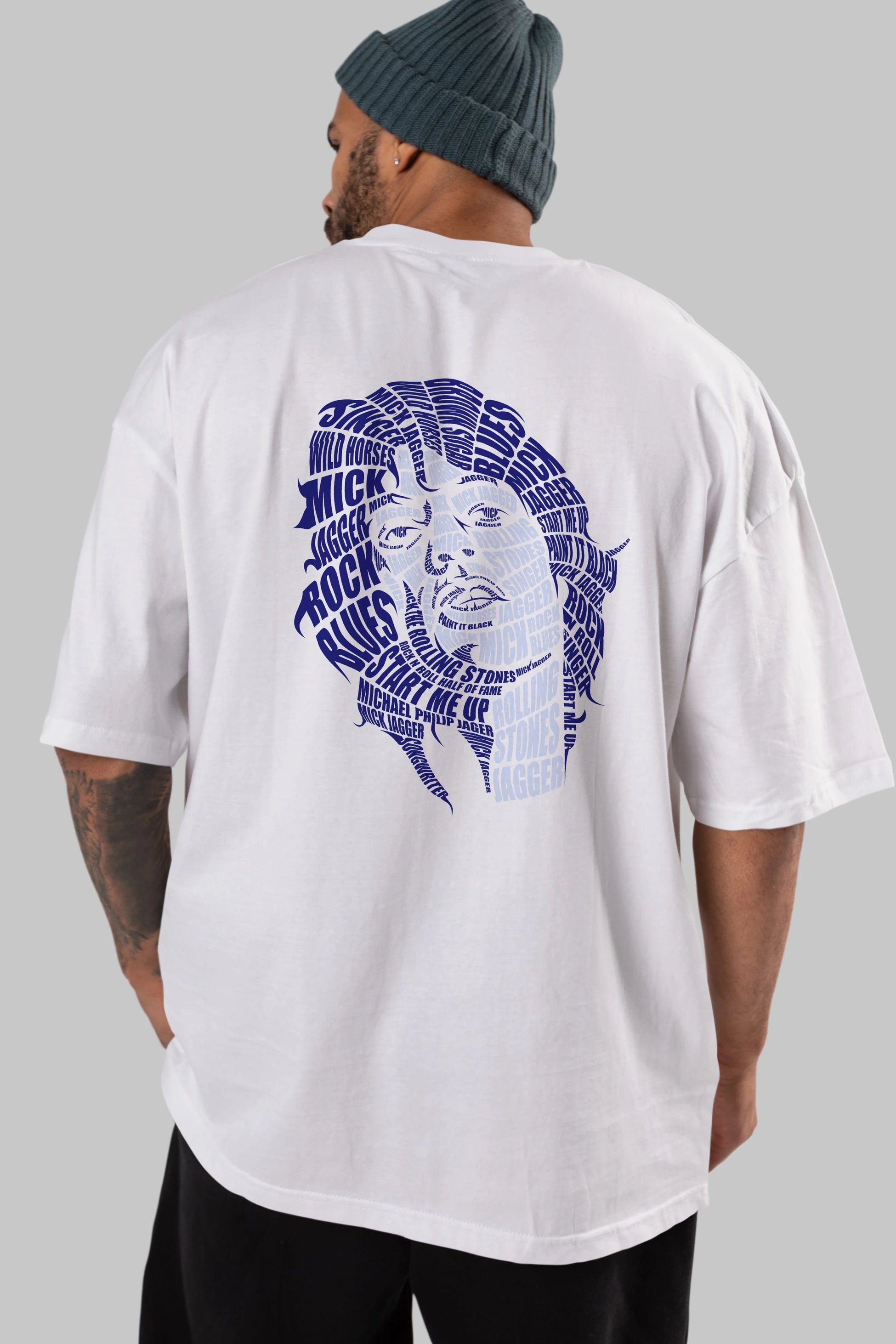 Mick Jagger Calligram Arka Baskılı Oversize t-shirt %100 pamuk Erkek Kadın Unisex