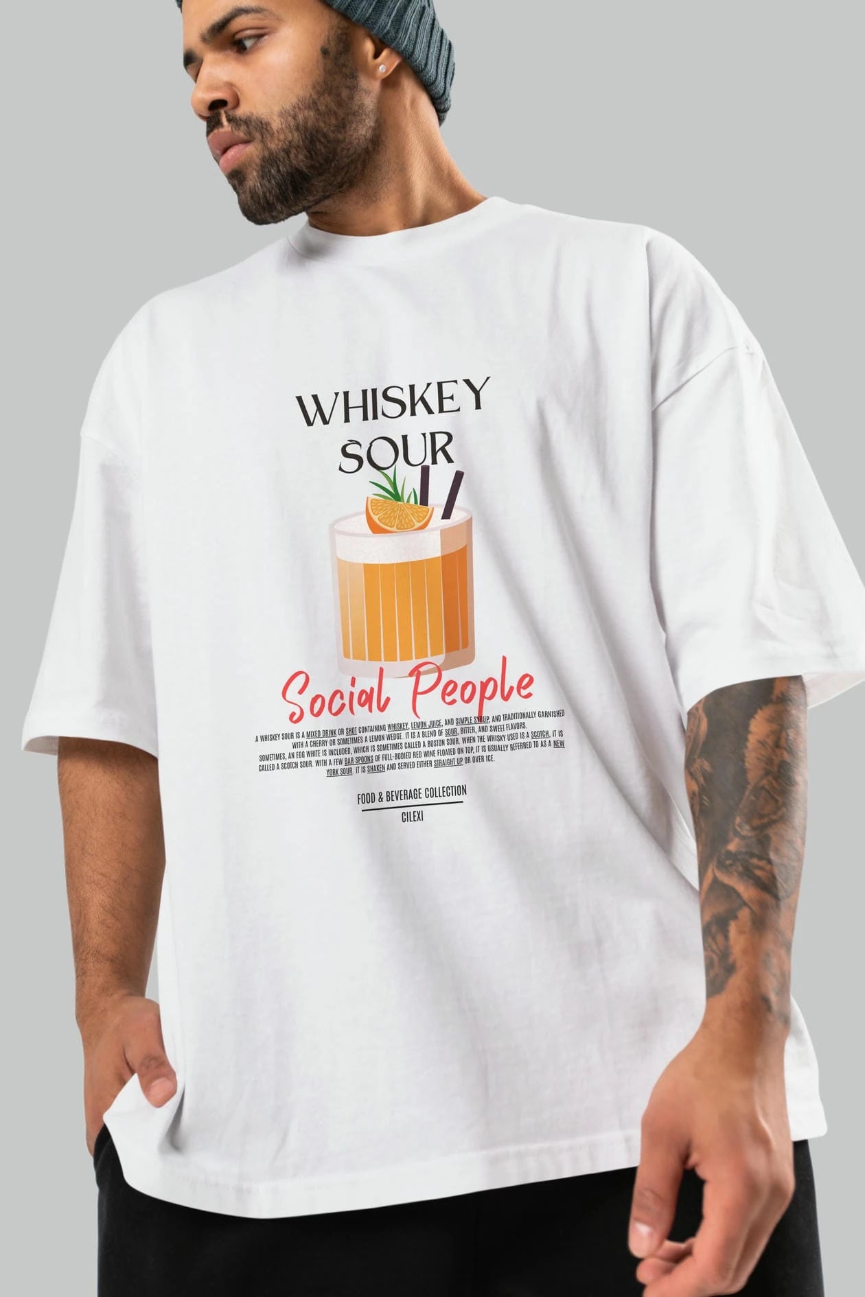 Whıskey Sour Kokteyl Serisi ön Baskılı Oversize t-shirt Erkek Kadın %100 Pamuk Bisiklet Yaka tişort