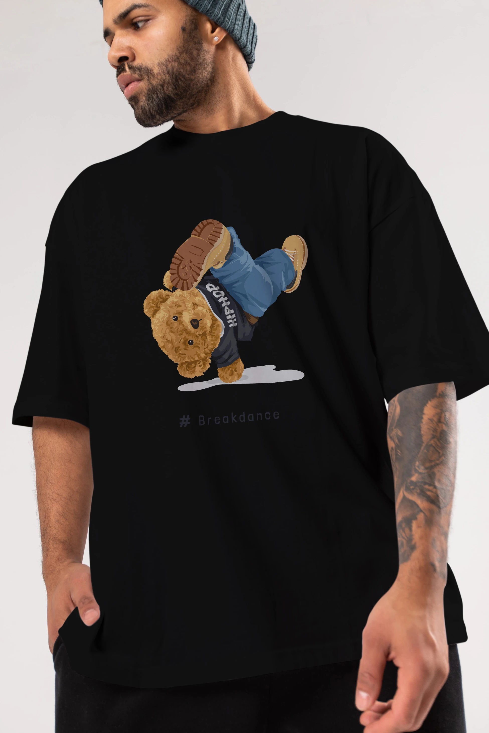 Teddy Bear Breakdance Ön Baskılı Oversize t-shirt Erkek Kadın Unisex %100 Pamuk
