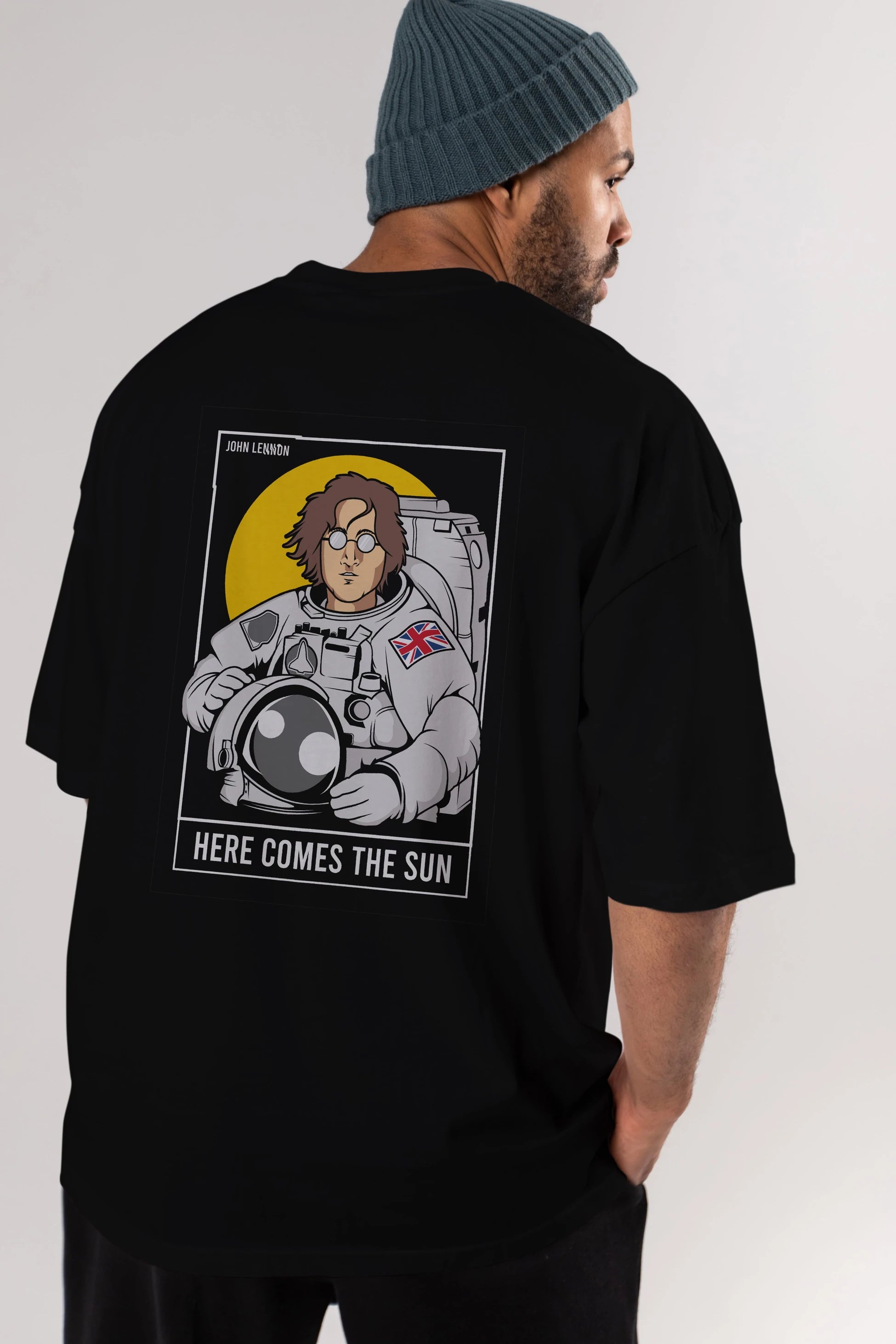John Lennon Astronot Arka Baskılı Oversize t-shirt Erkek Kadın Unisex %100 Pamuk tişort