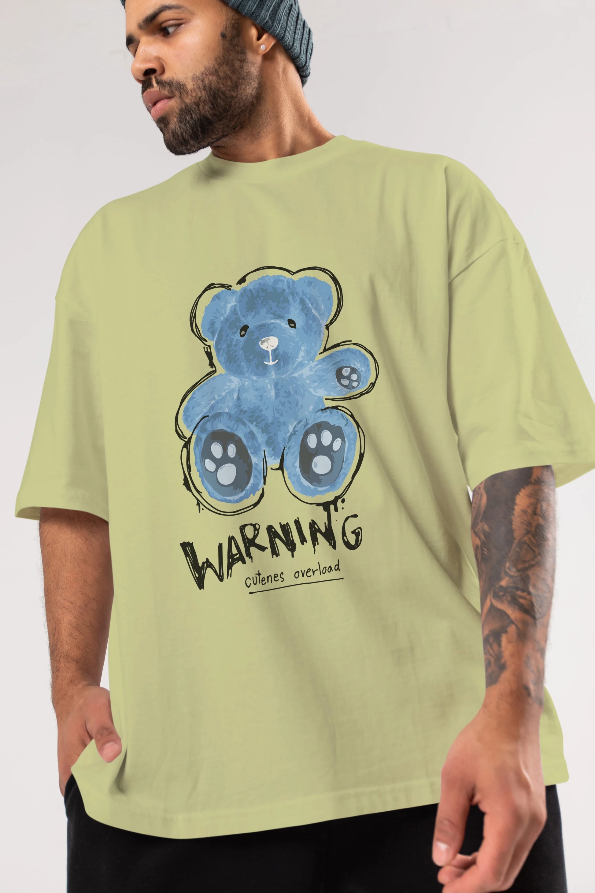 Warning Cuteness Bear Ön Baskılı Oversize t-shirt Erkek Kadın Unisex