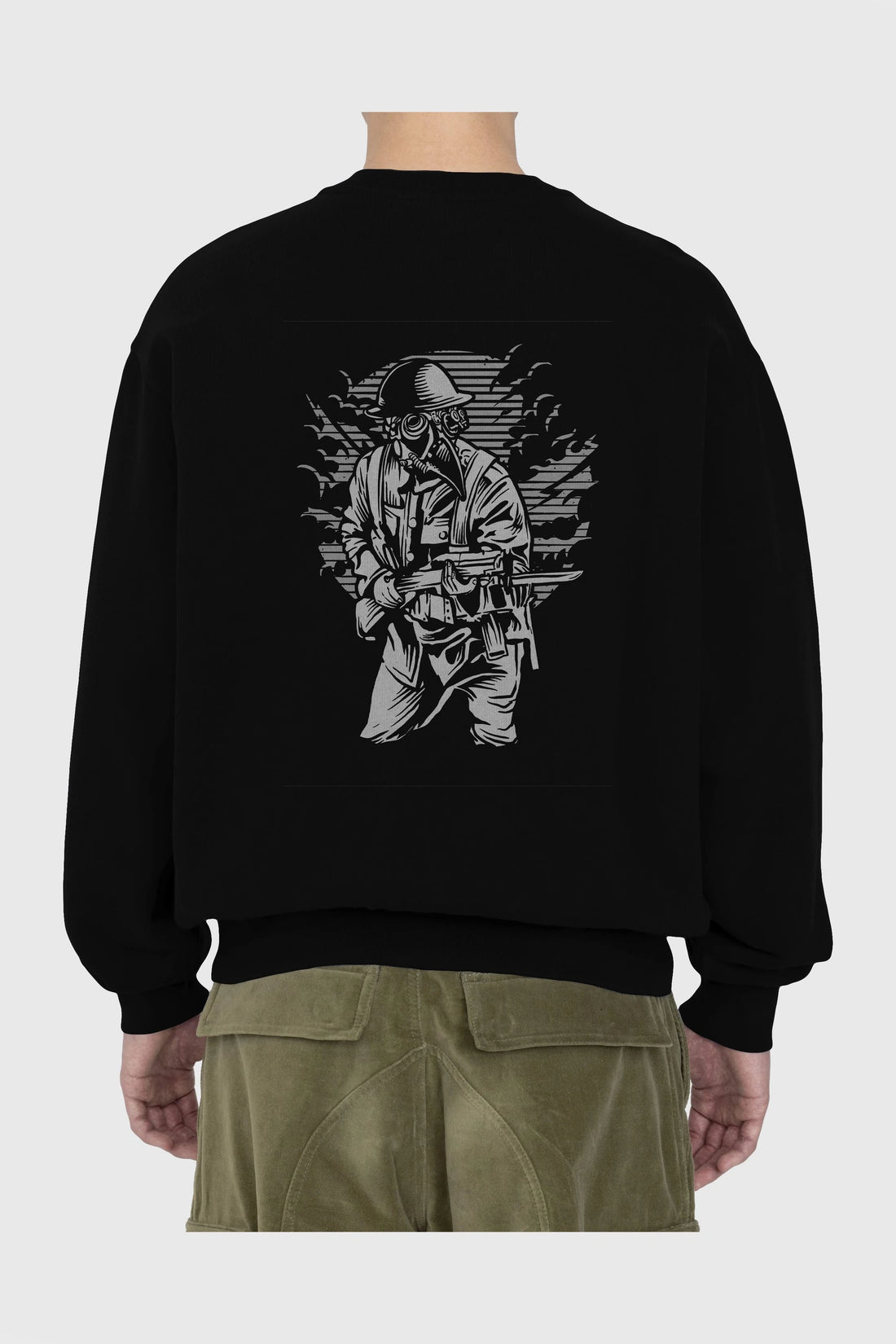Steampunk Style Soldier Arka Baskılı Oversize Sweatshirt Erkek Kadın Unisex