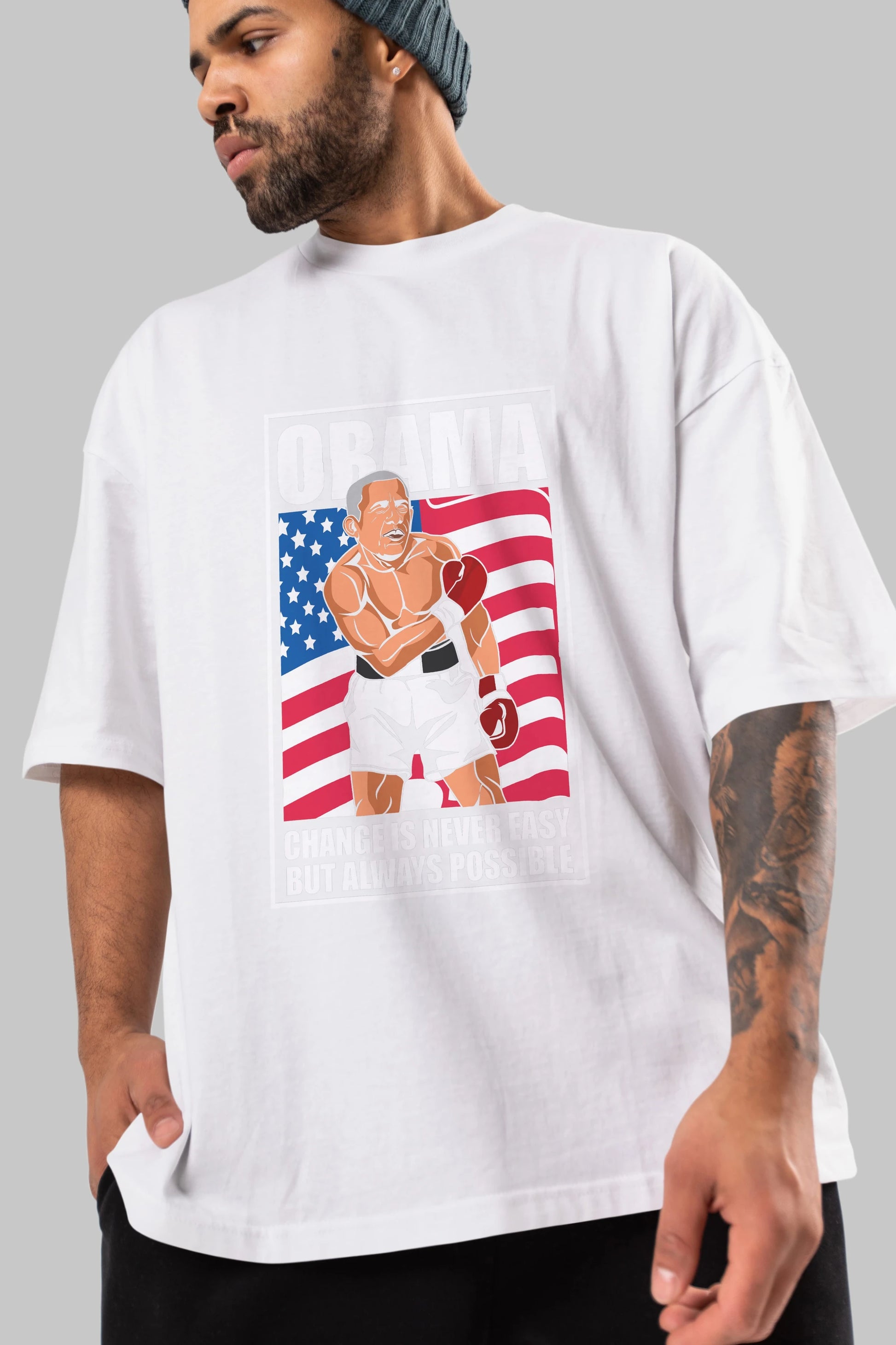 Obama Ön Baskılı Oversize t-shirt Erkek Kadın Unisex %100 Pamuk tişort