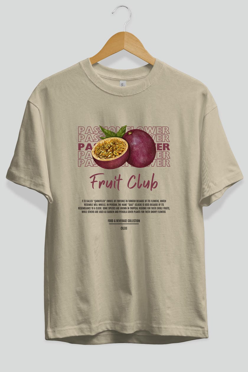 Passionflower Ön Baskılı Oversize t-shirt Erkek Kadın Pamuk Bisiklet Yaka tişort