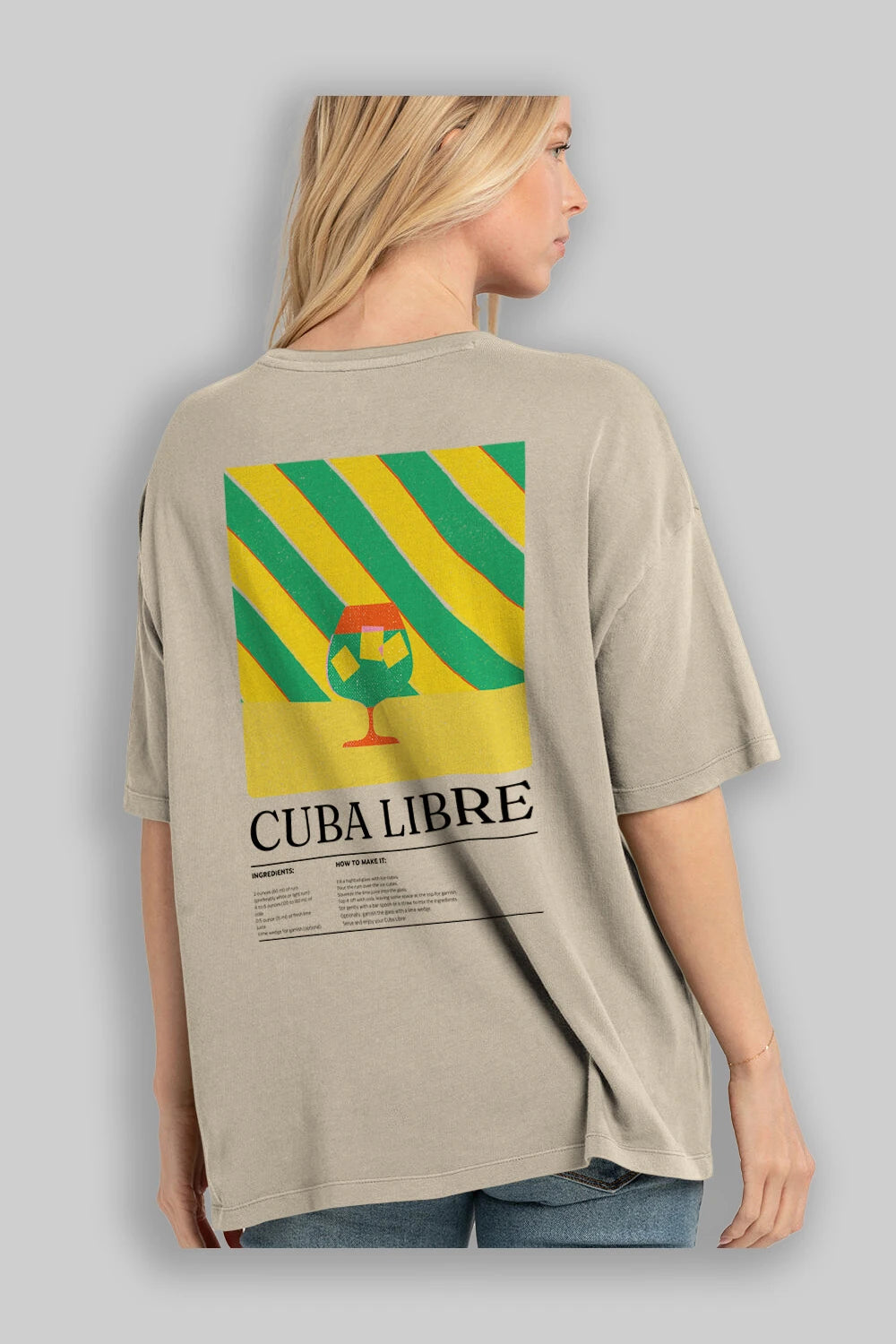Cuba Libre Kokteyl Serisi Arka Baskılı Oversize t-shirt Erkek Kadın %100 Pamuk Bisiklet Yaka tişort