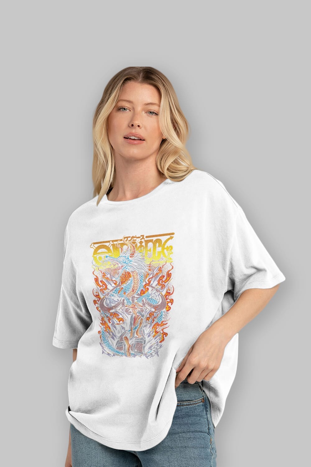 MONKEY D. LUFF-ONE PIECE Anime Ön Baskılı Oversize t-shirt %100 pamuk Erkek Kadın Unisex