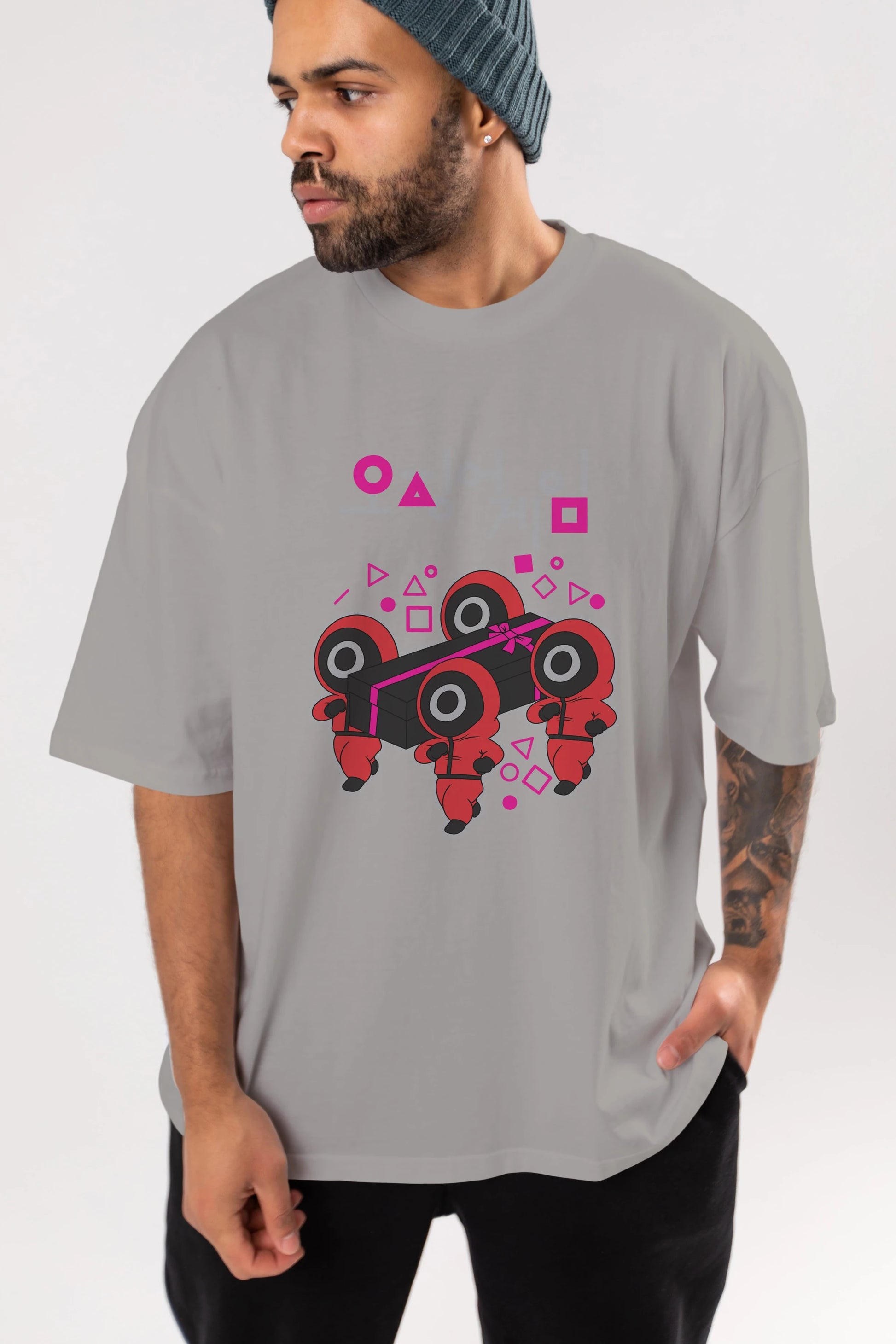 Squid Game (6) Ön Baskılı Oversize t-shirt Erkek Kadın Unisex %100 Pamuk Bisiklet Yaka tişort