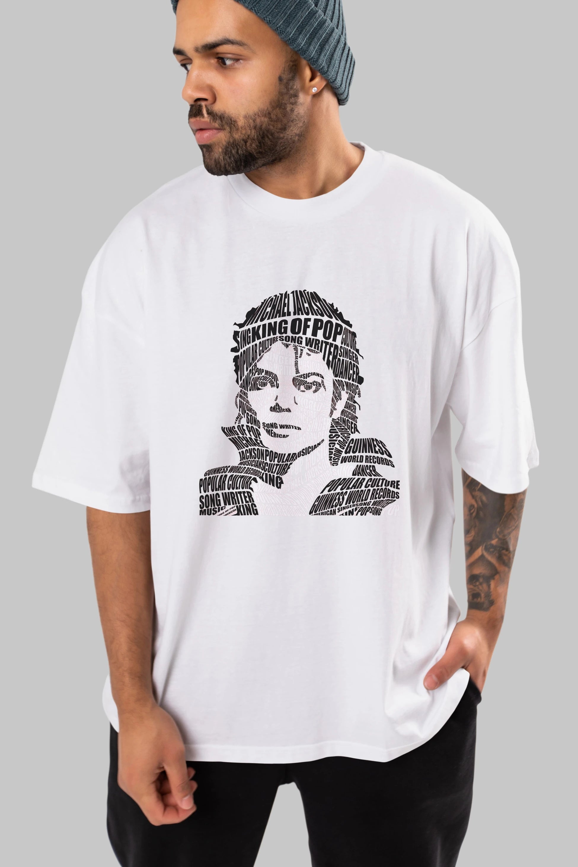 Michael Jackson Calligram Ön Baskılı Oversize t-shirt %100 pamuk Erkek Kadın Unisex