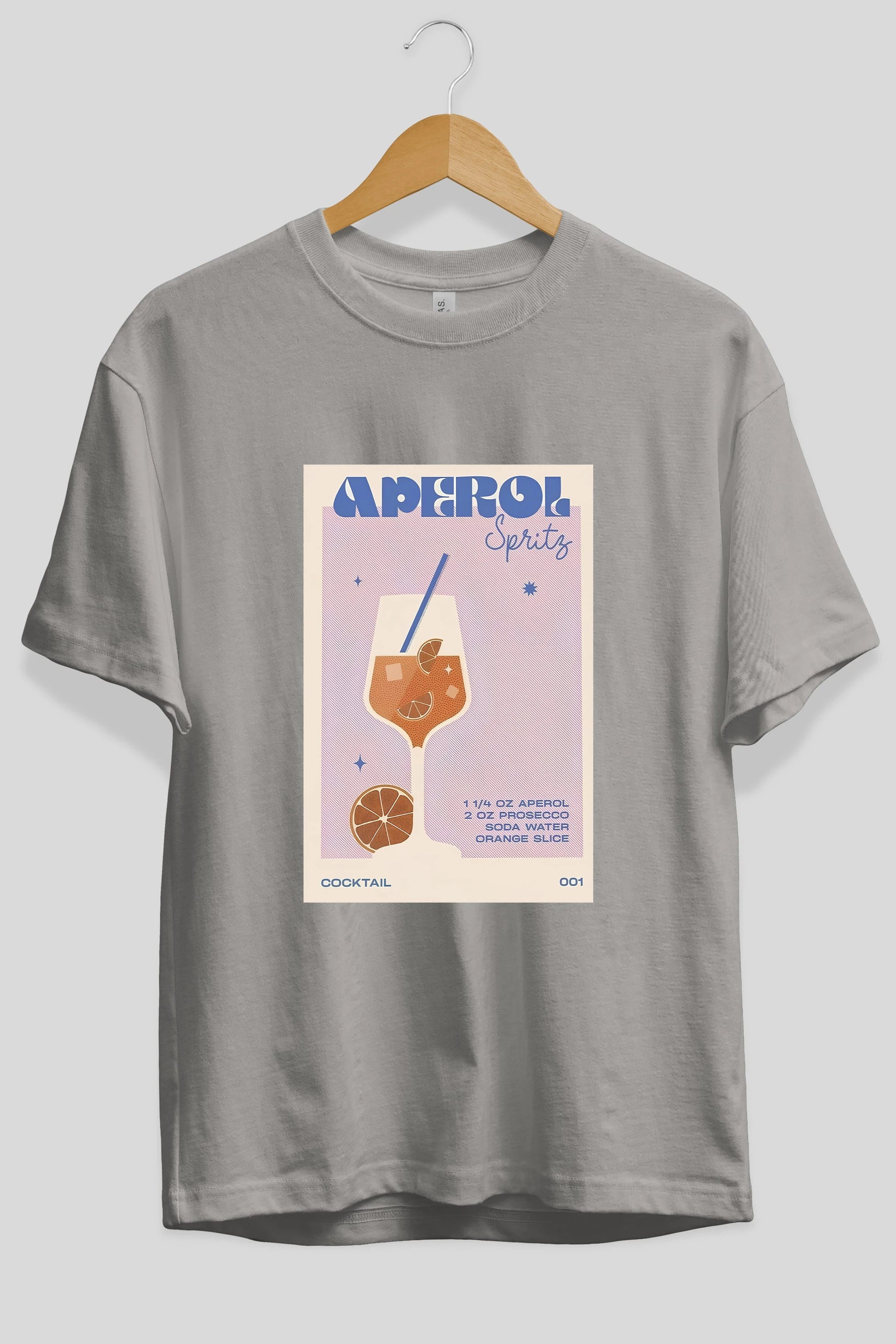 Aperol Spritz Ön Baskılı Oversize t-shirt Erkek Kadın Unisex %100 Pamuk Bisiklet Yaka tişort