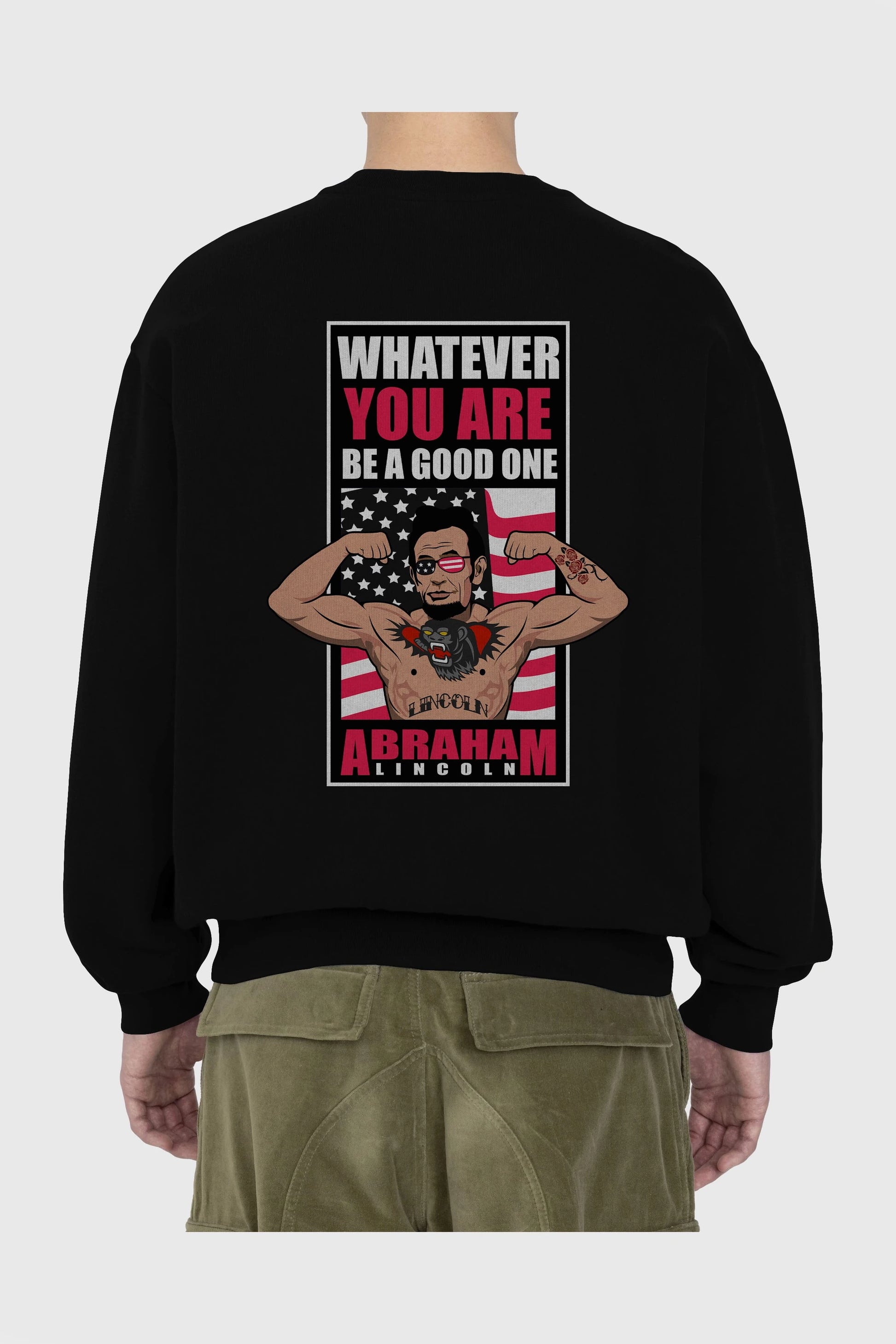 Lincoln Fighter Arka Baskılı Oversize Sweatshirt Erkek Kadın Unisex