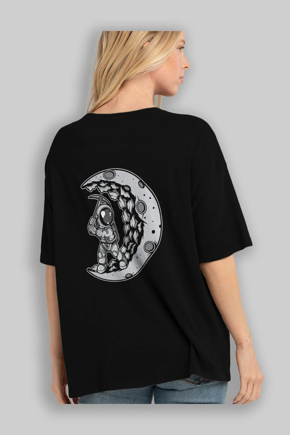 Astronaut Moon Digger Arka Baskılı Oversize t-shirt Erkek Kadın Unisex