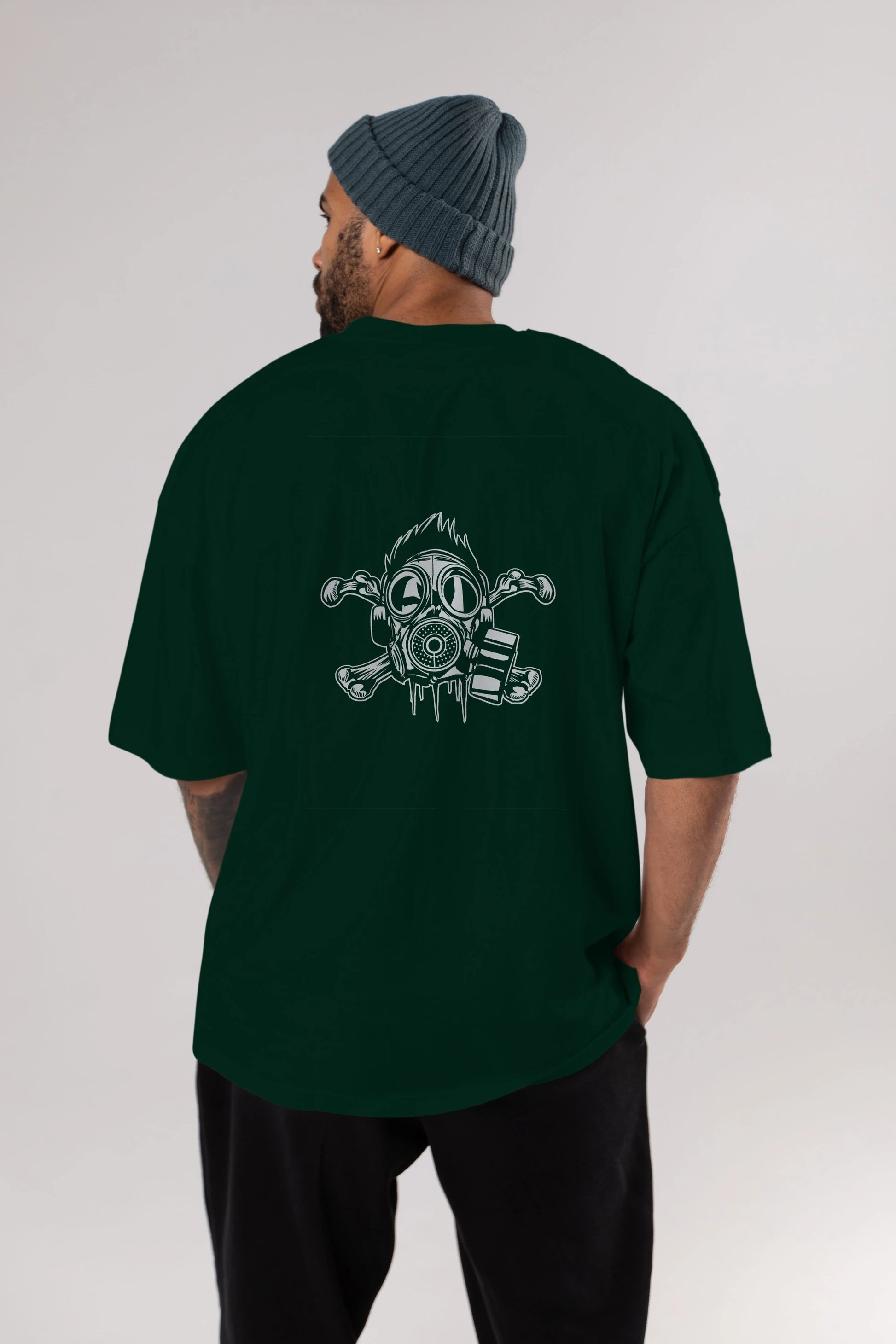 Cross Bones Gasmask Arka Baskılı Oversize t-shirt Erkek Kadın Unisex %100 Pamuk