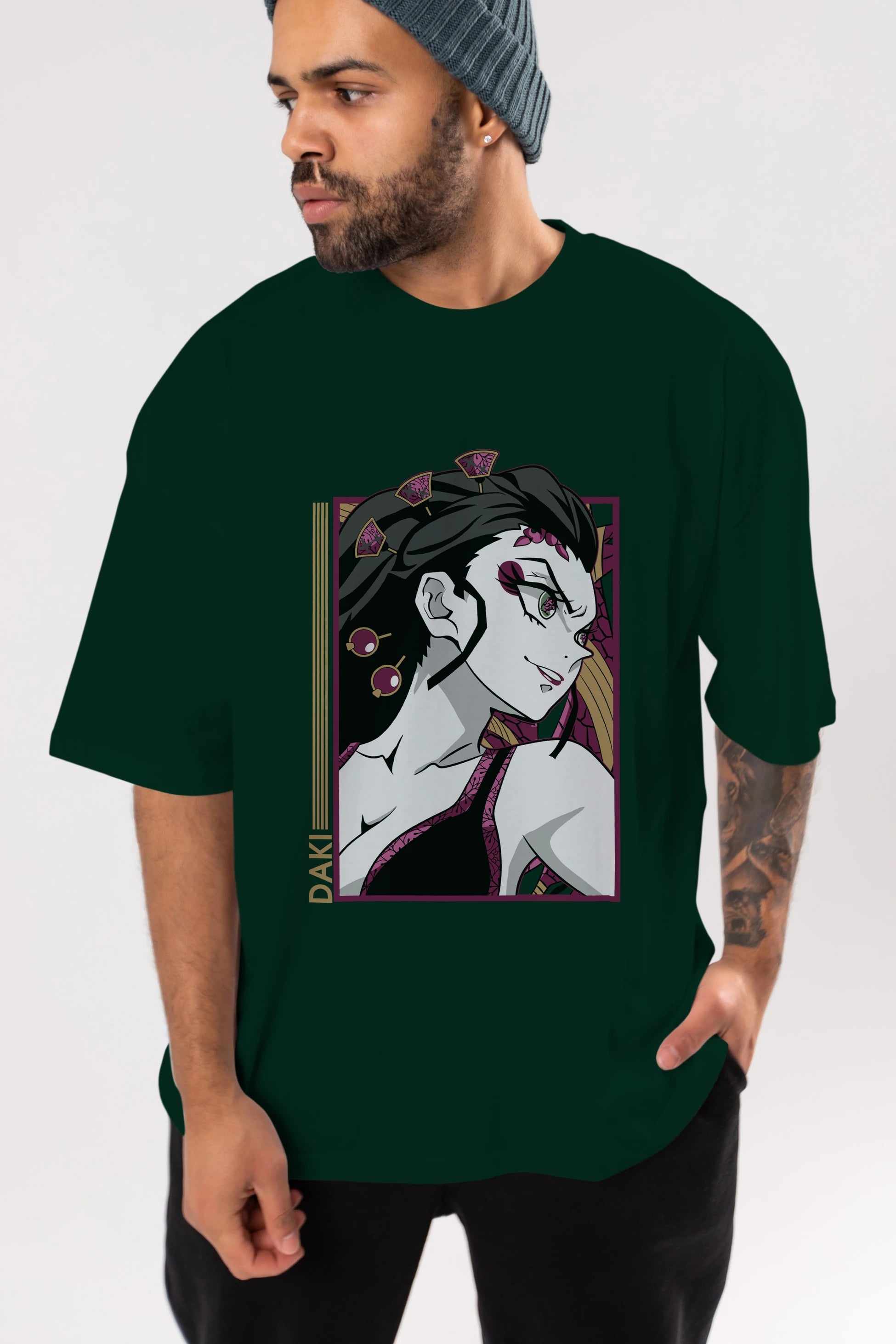 Daki DEMION SLAYER Anime Ön Baskılı Oversize t-shirt %100 pamuk Erkek Kadın Unisex