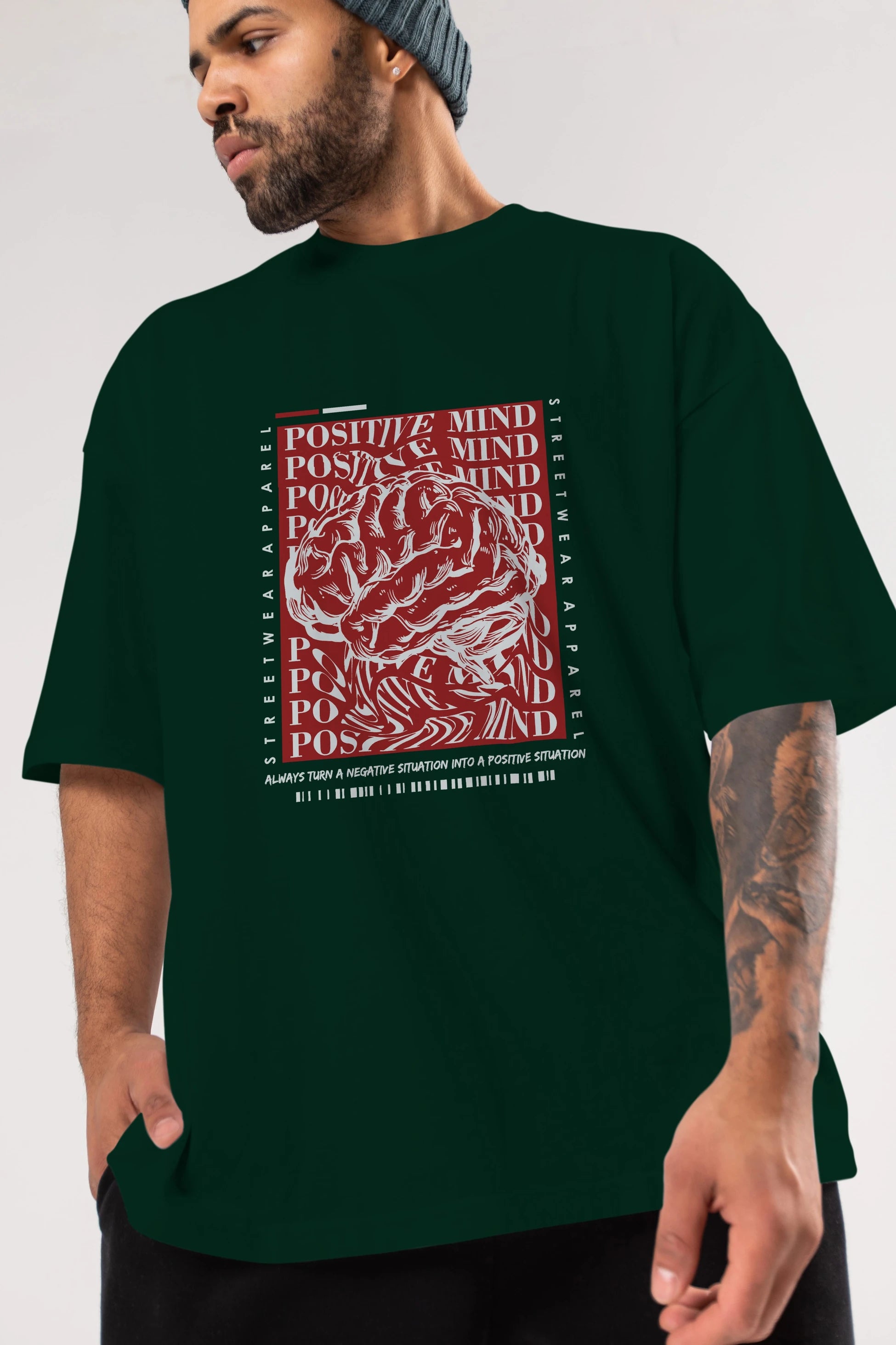Positive Mind Ön Baskılı Oversize t-shirt Erkek Kadın Unisex