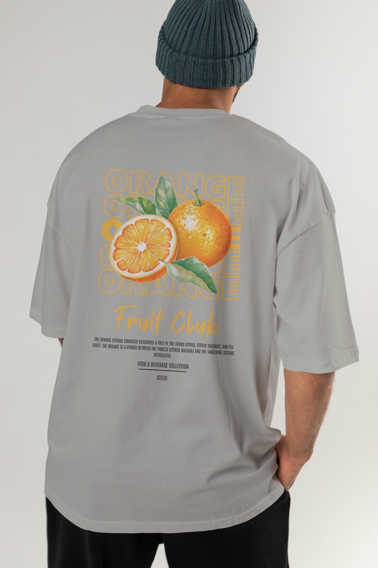 Orange Arka Baskılı Oversize t-shirt Erkek Kadın Pamuk Bisiklet Yaka tişort