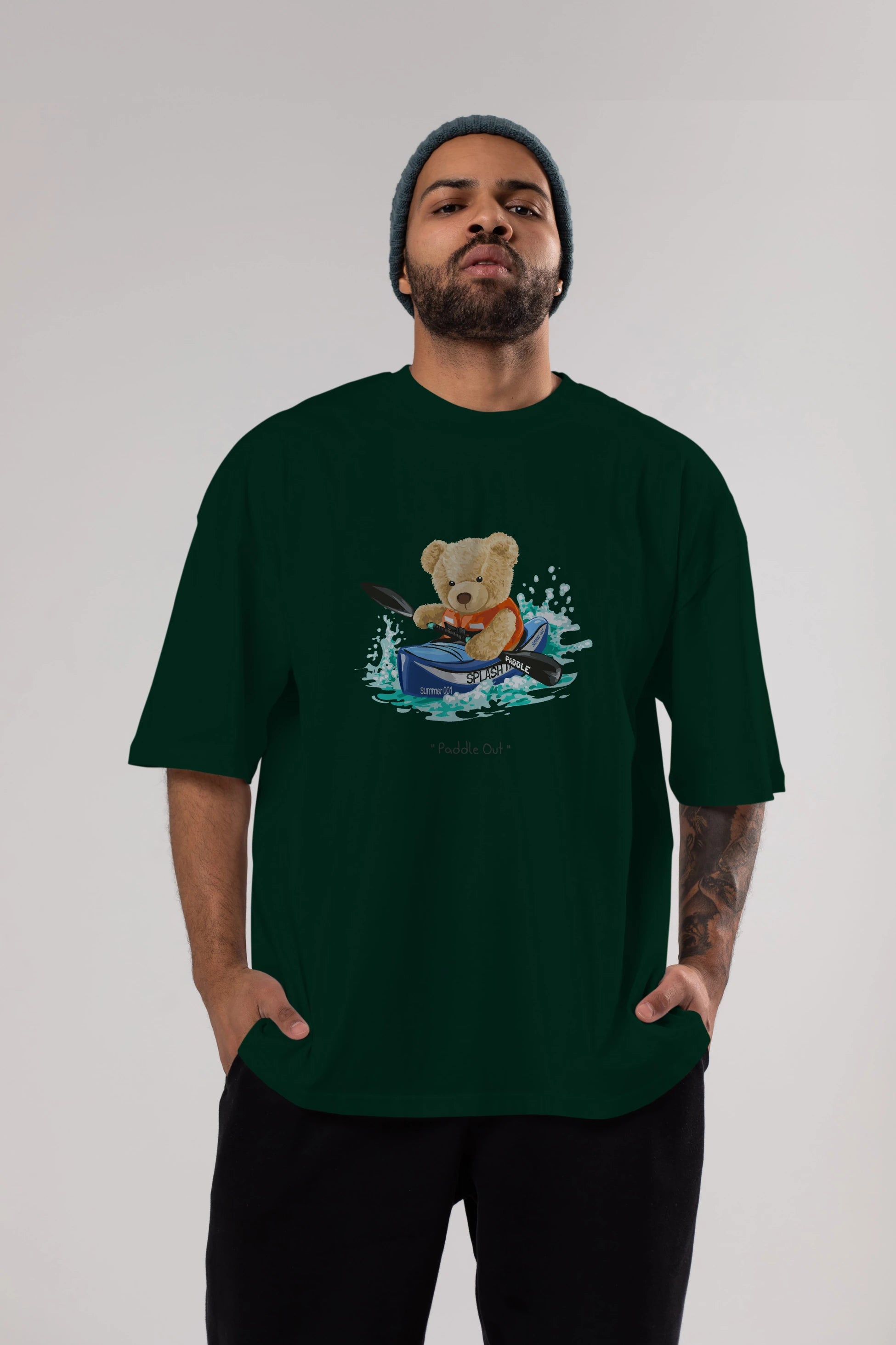 Teddy Bear Paddle Out Ön Baskılı Oversize t-shirt Erkek Kadın Unisex %100 Pamuk