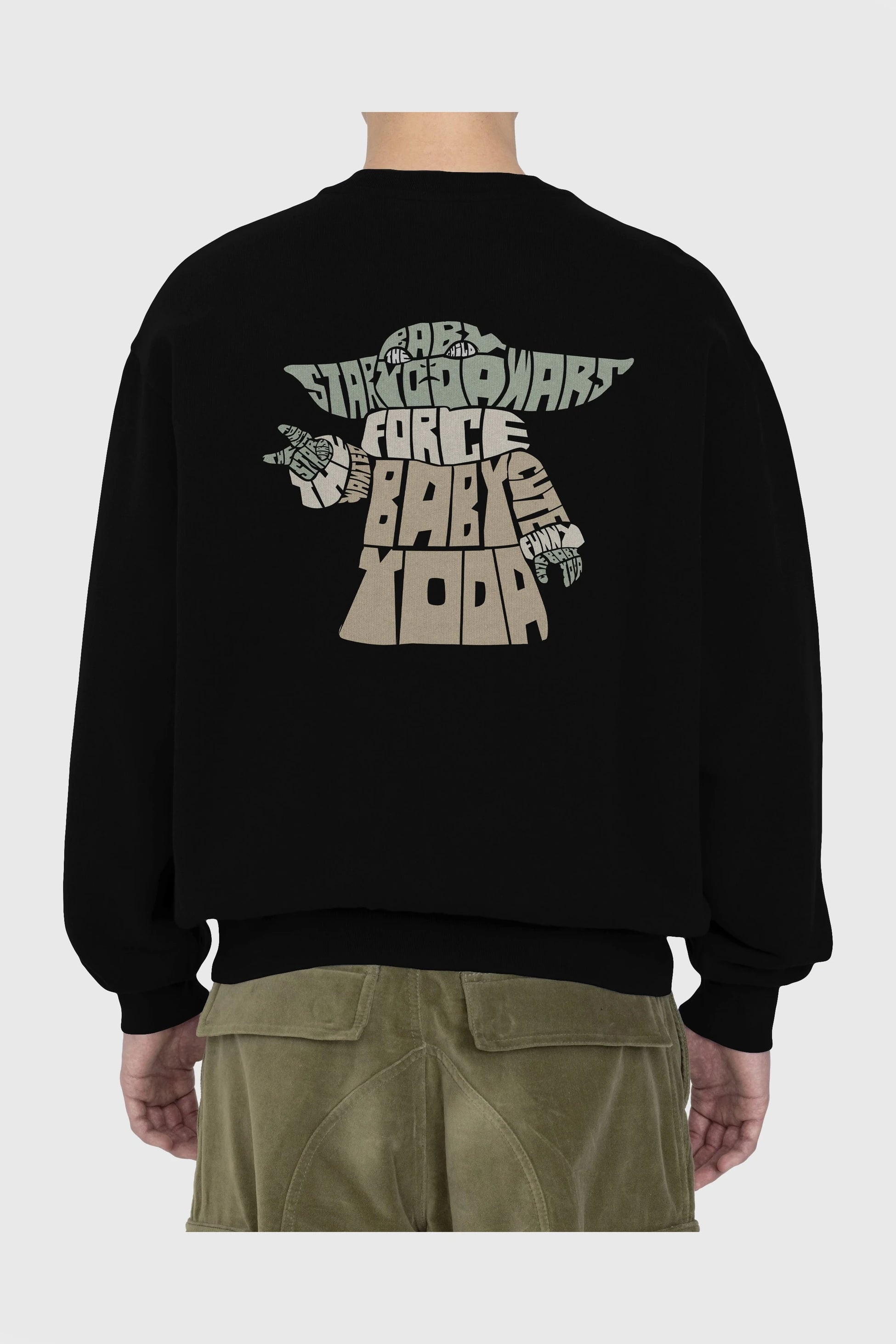 Baby Yoda Arka Baskılı Oversize Sweatshirt Erkek Kadın Unisex